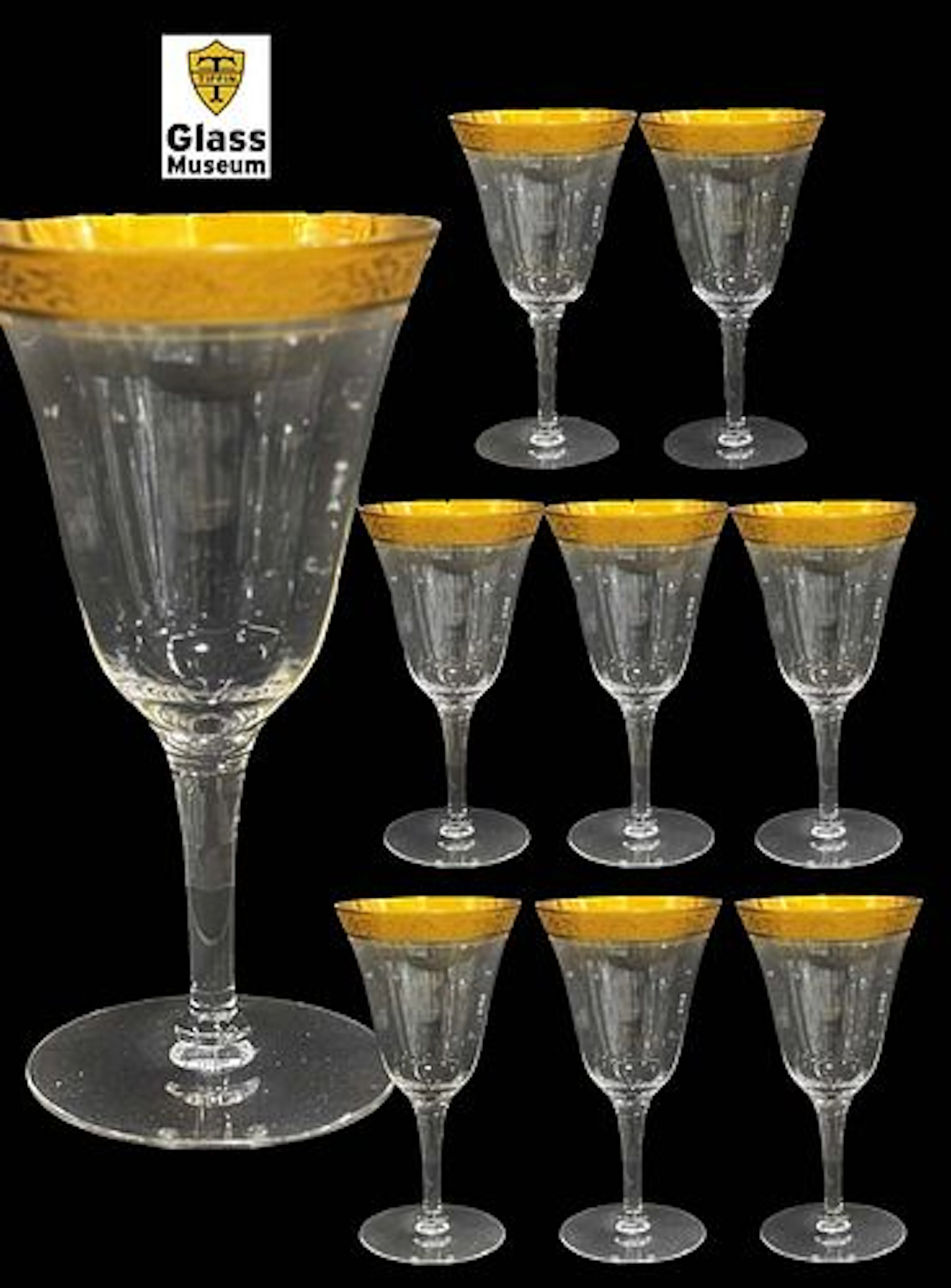 A Set of Eight American Tiffin Gilt Glass Goblets