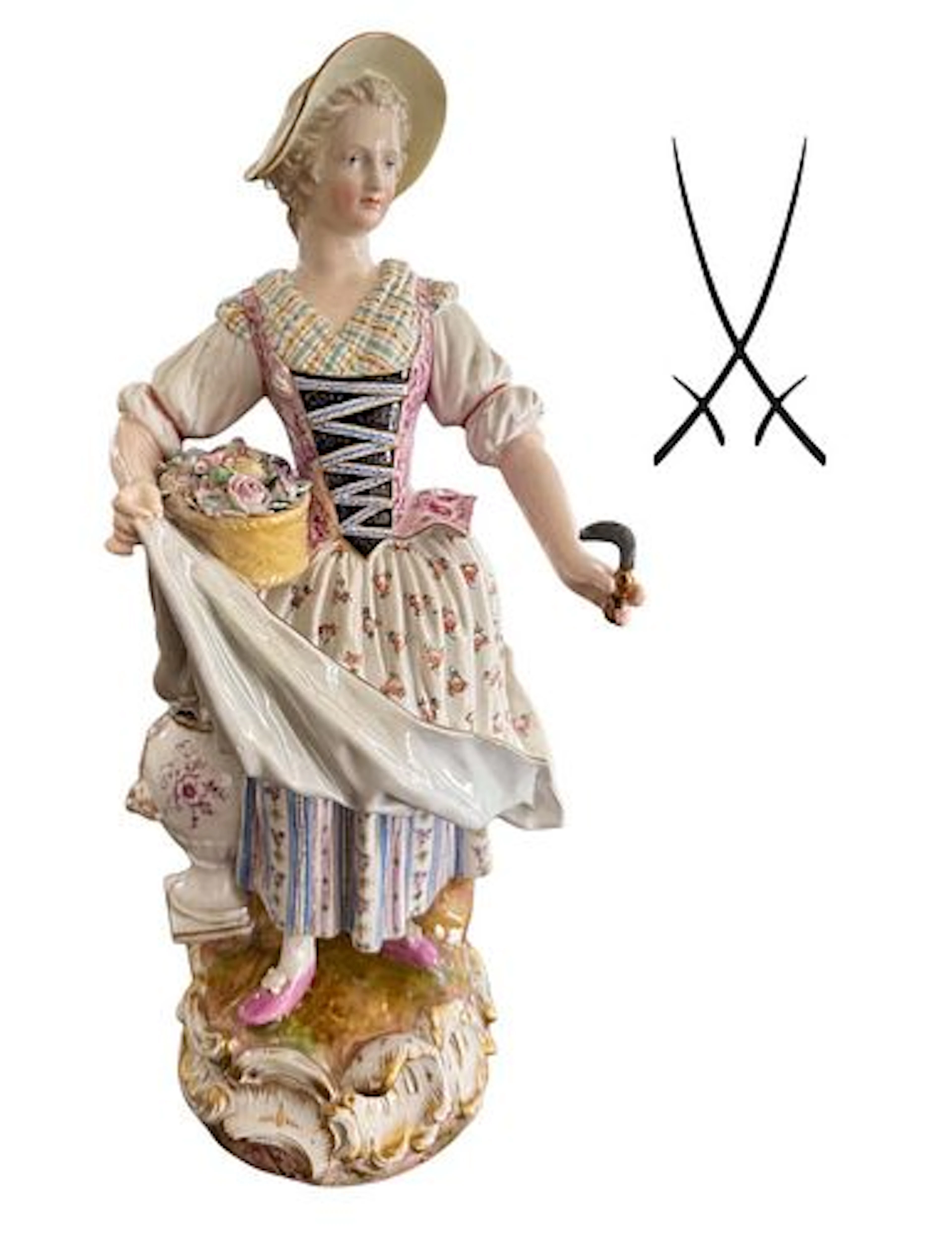 A Large 19th C. German Meissen Hand Painted Porcelain Figurine, Signed
