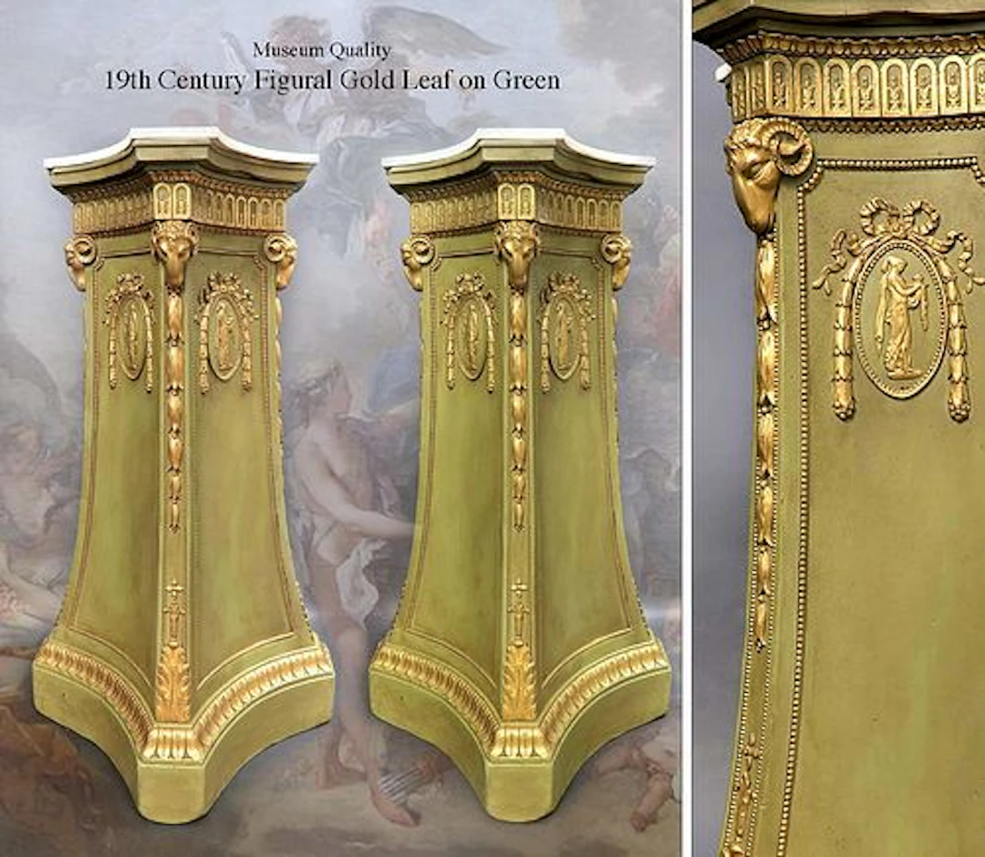 A Pair of 19th Century French Figural Gold Leaf Pedestals