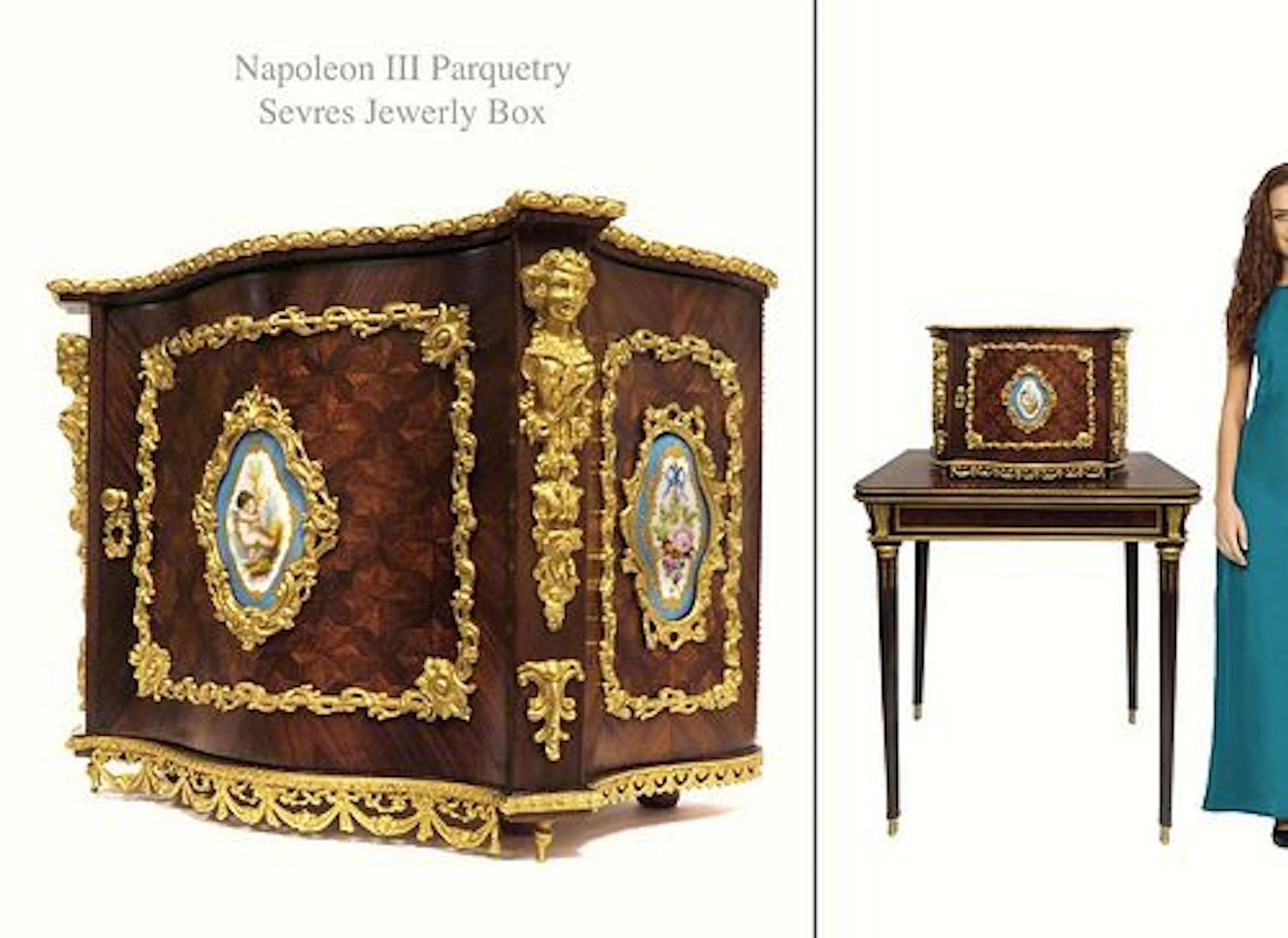 19th C Napoleon III Sevres Parquetry Bronze Jewelry Box