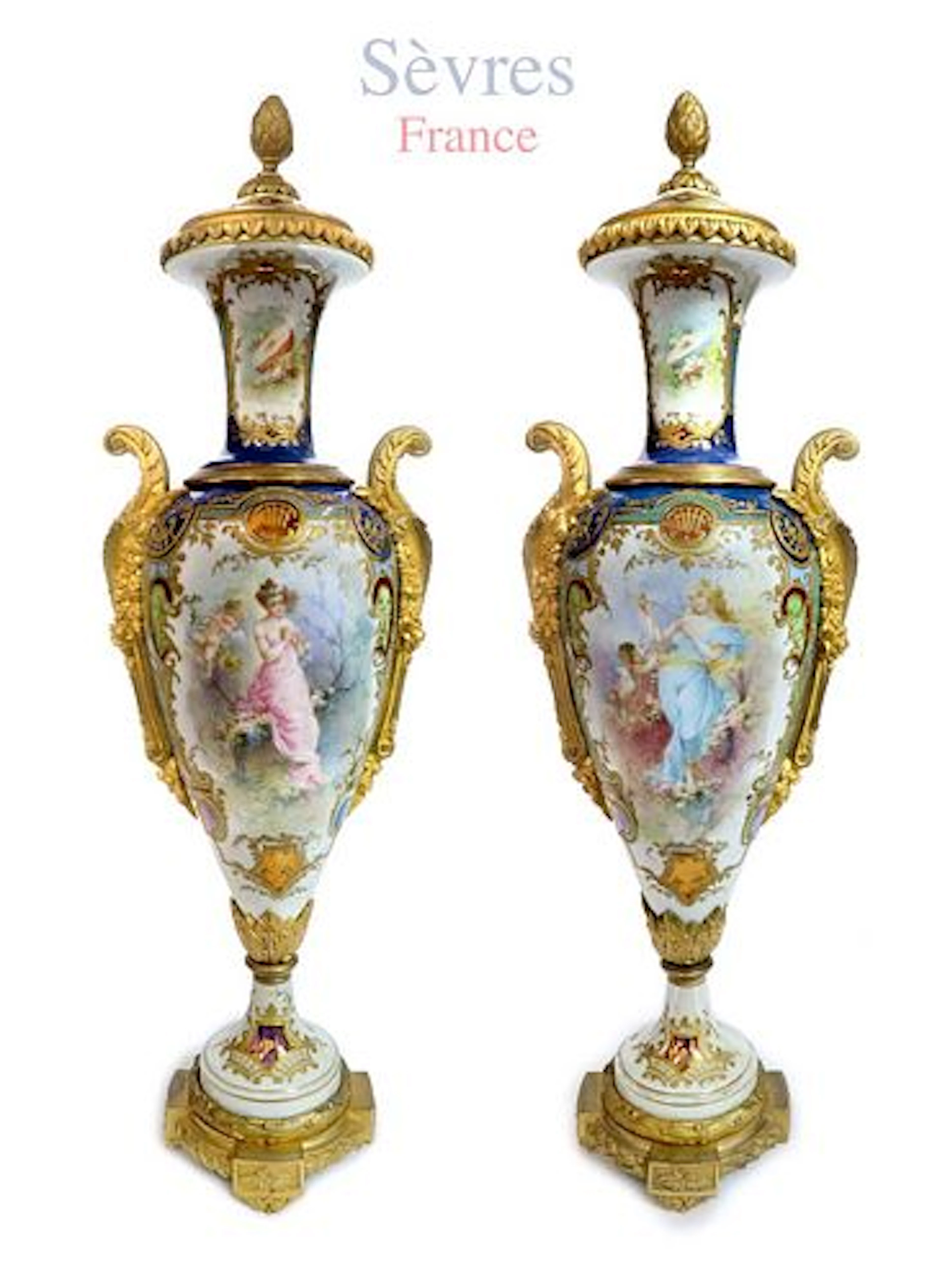 A Pair of Art Nouveau Sevres Porcelain Vases
