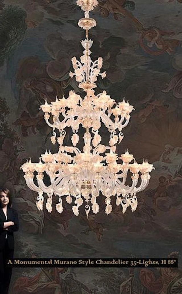 A Monumental Murano Style Chandelier 35-Lights, H 88"