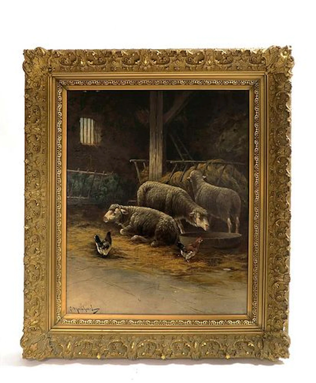 Large 19th C. Oil on Canvas Painting by G. Manhard