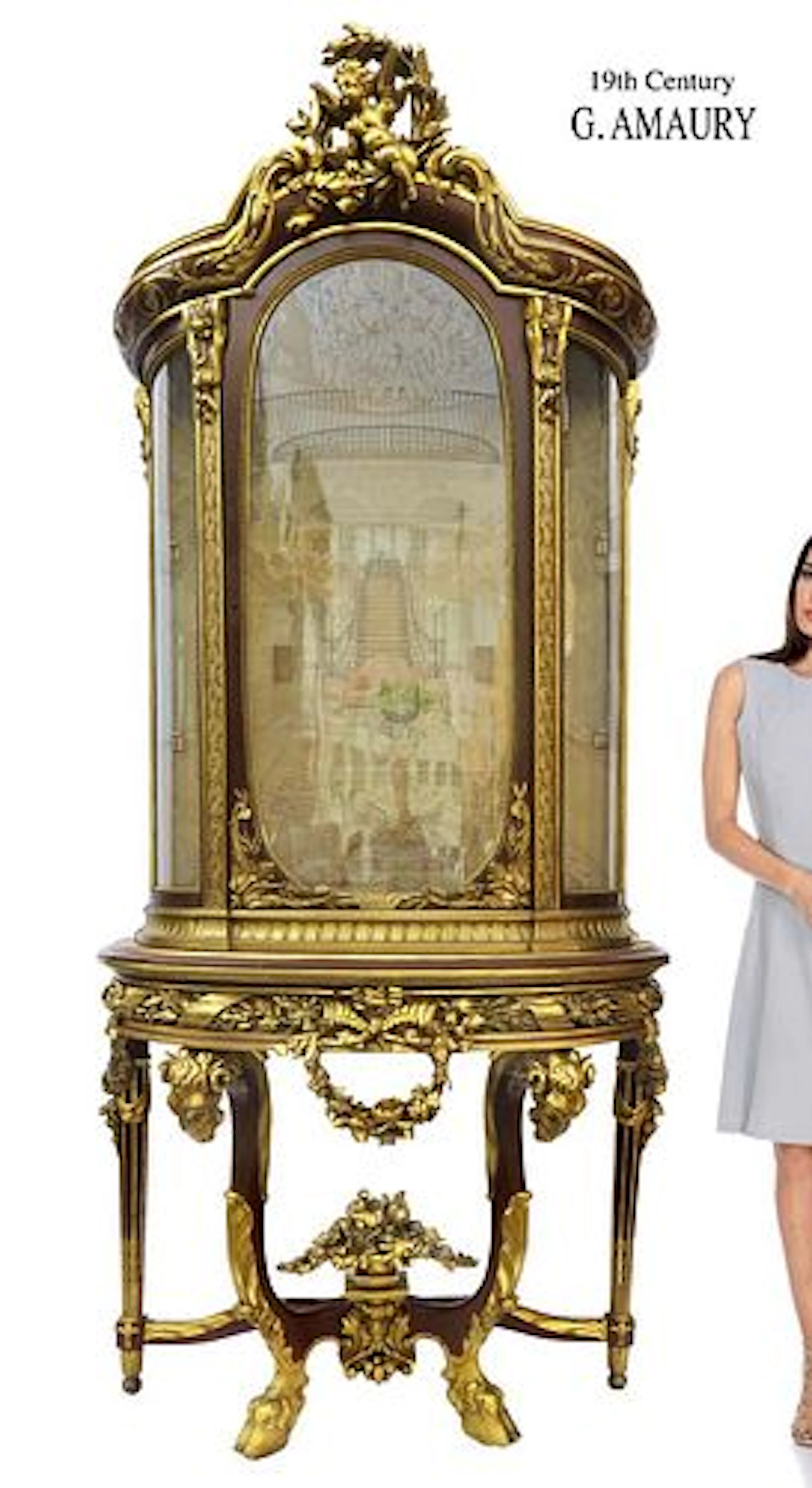 A Monumental 19th C. Figural Vitrine, G. Amaury Signed