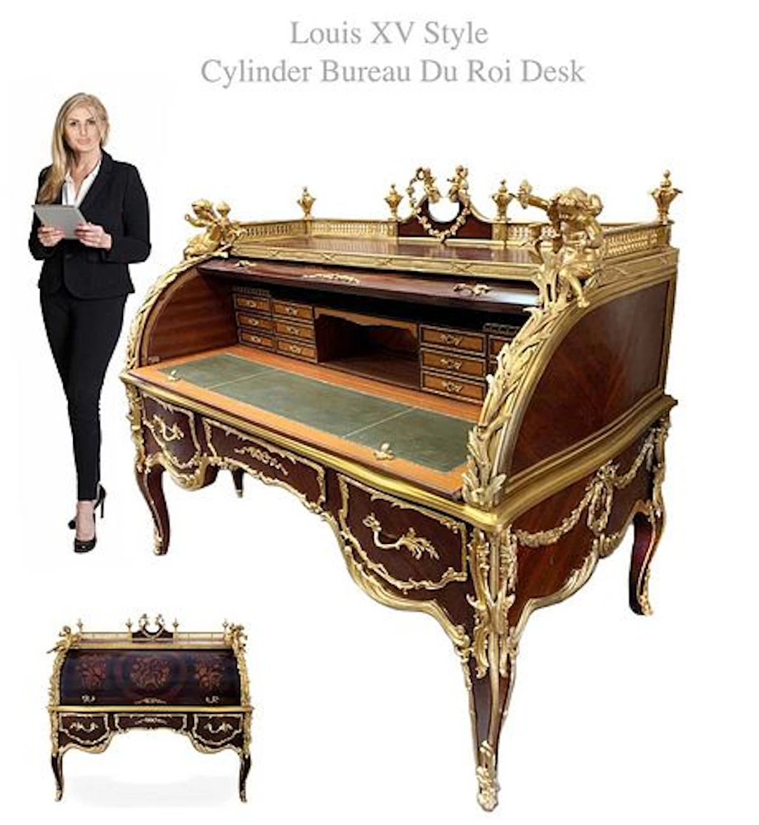 A Monumental Louis XV Style Cylinder Bureau Du Roi Desk
