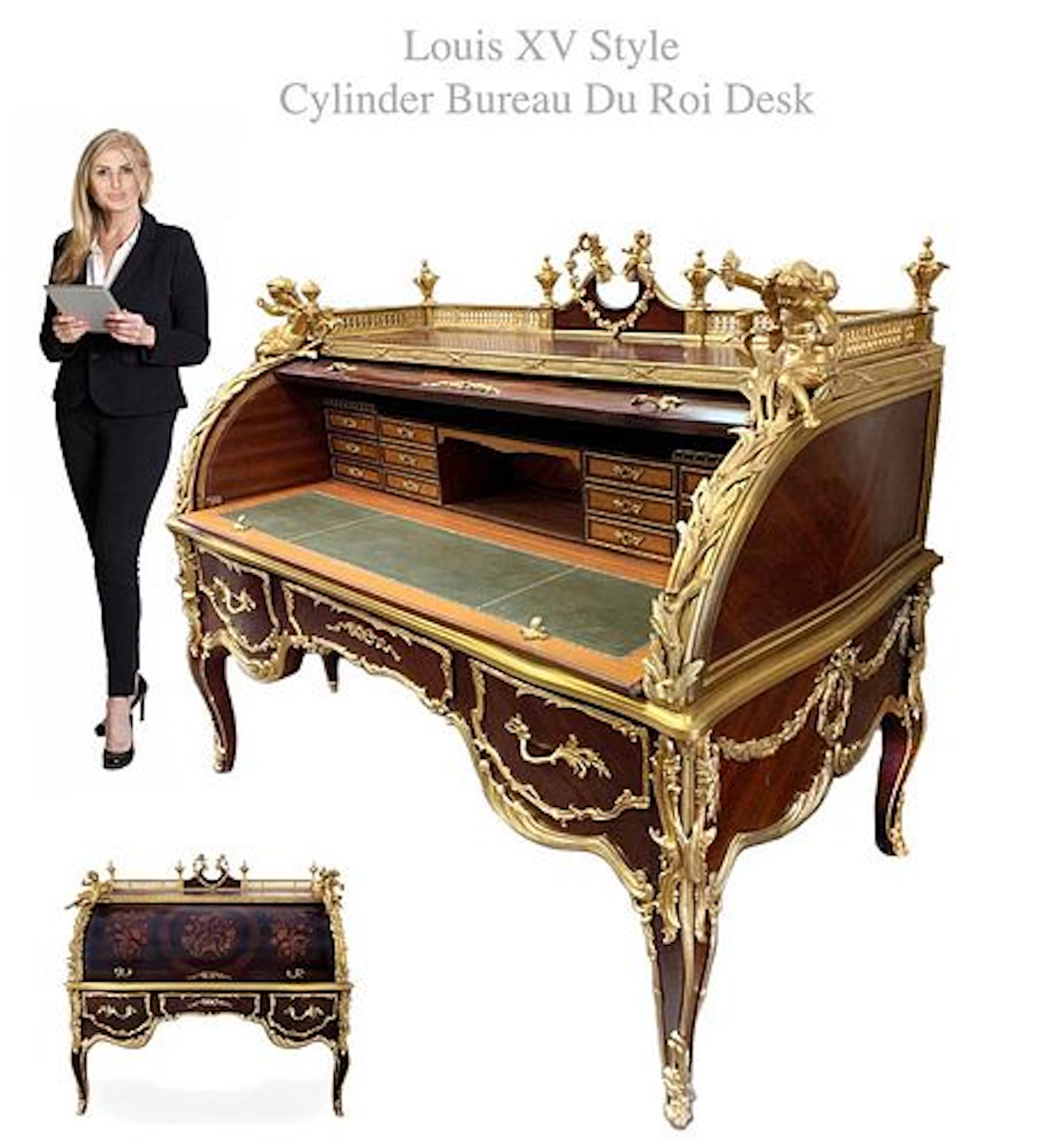 A Monumental Louis XV Style Cylinder Bureau Du Roi Desk