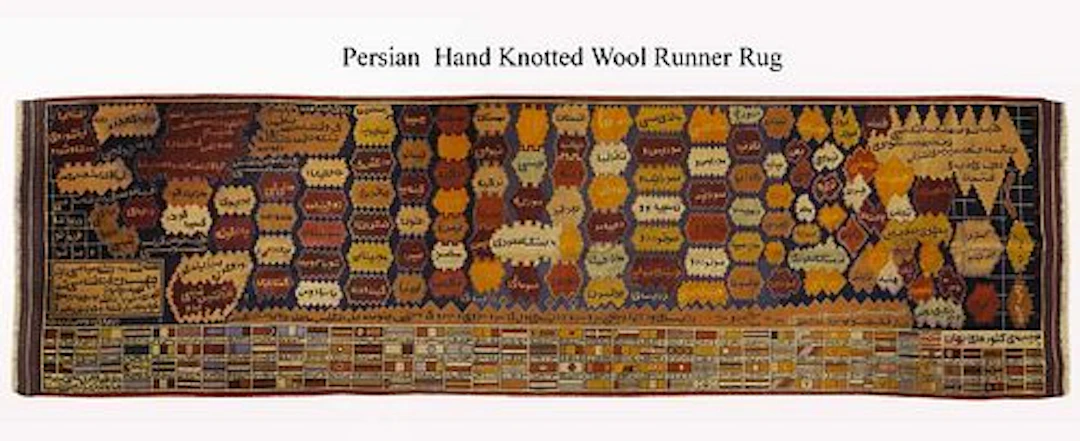 A Persian Hand Knotted Wool Runner Rug, Countries Flags Designed