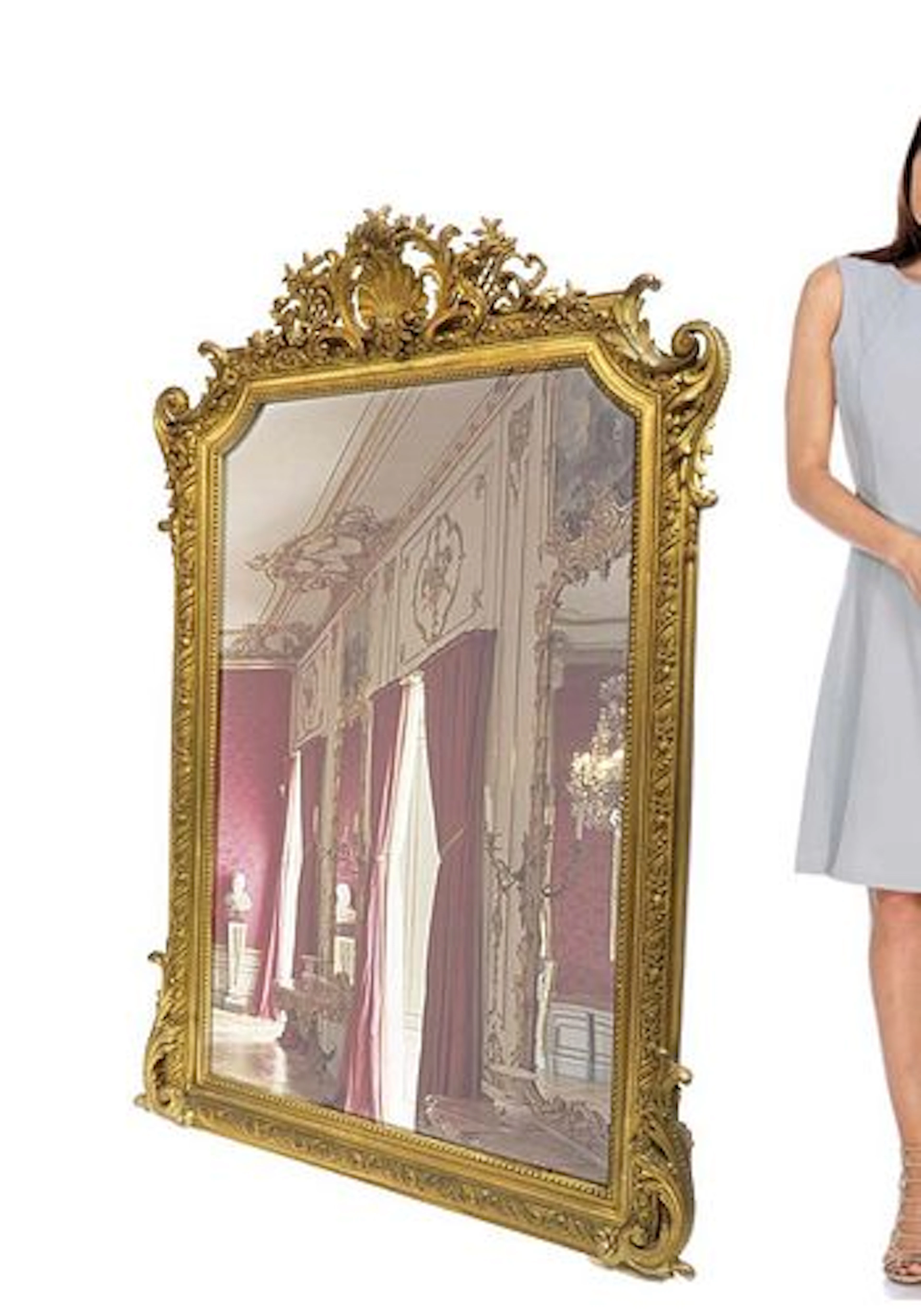 A Large 19th C. French Carved Wooden Mirror