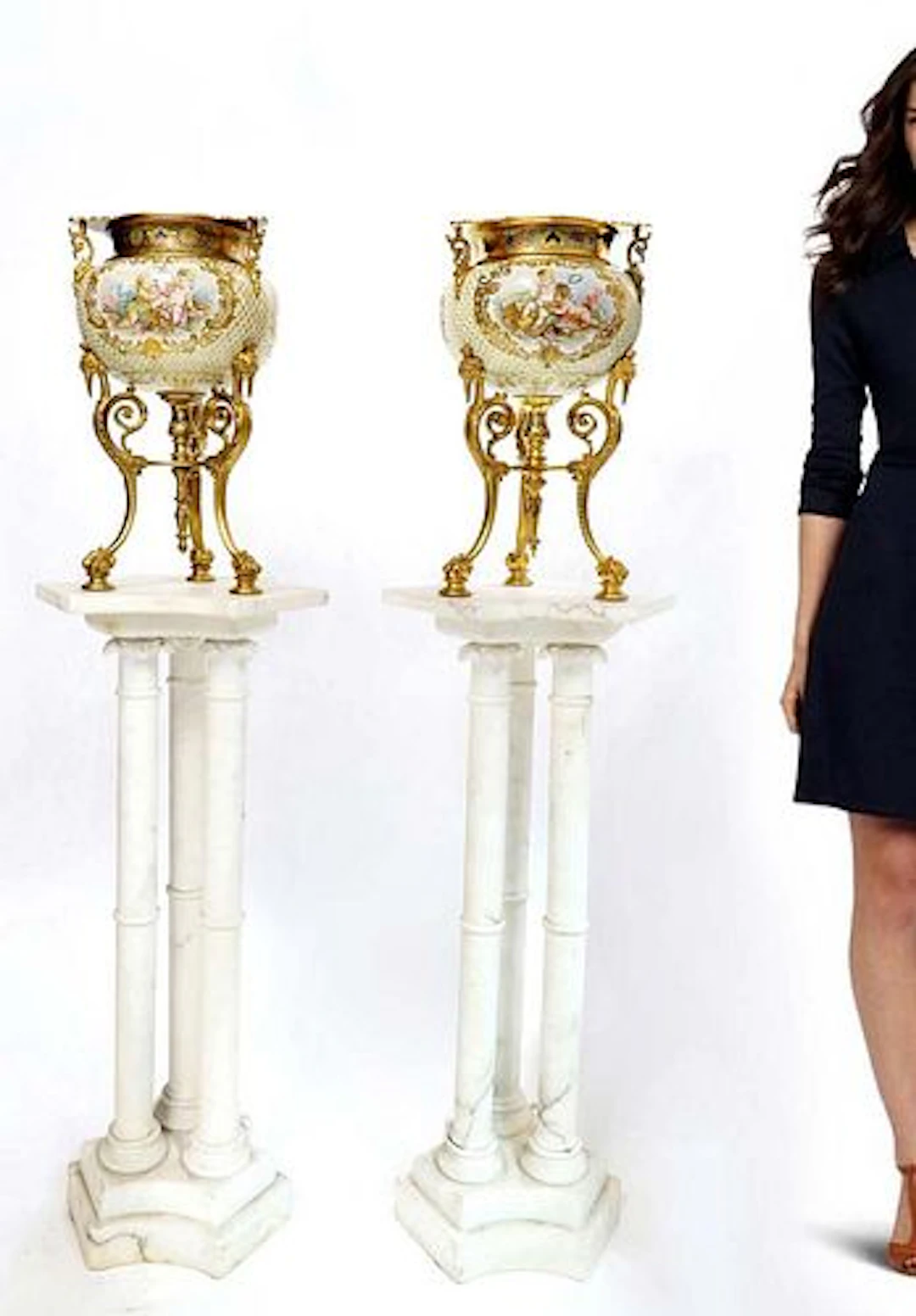 Large Pair of French Champleve Enamel/Bronze Vases