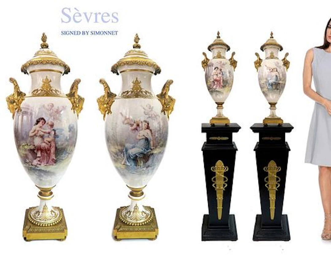 A Pair of 19th C. Sevres Bronze Urns, SIMONNET Signed