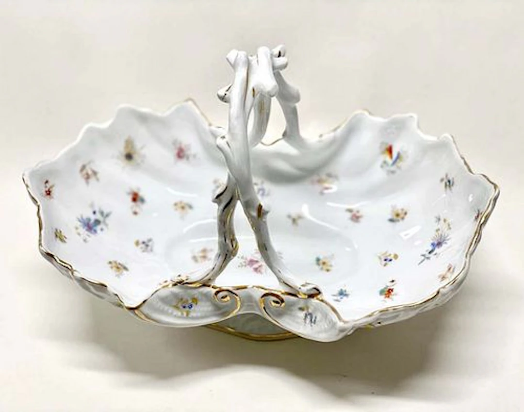 A German KPM Hand Painted Floral Basket Centerpiece