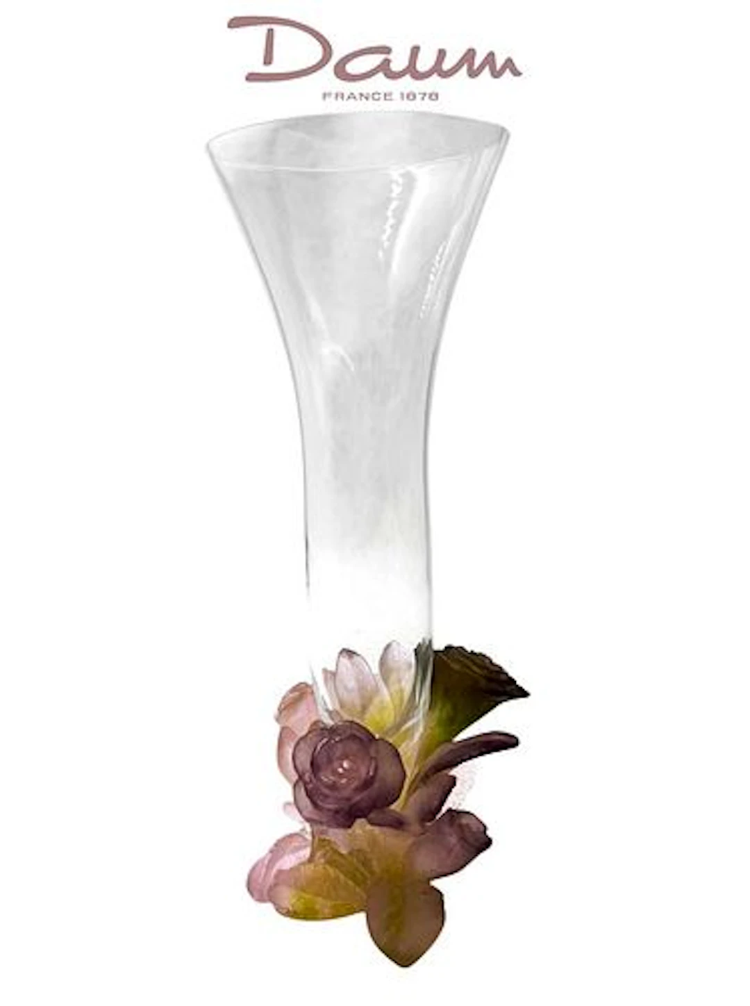 A Daum Nancy Pate de Verre Art Glass Crystal Floral Vase, Signed