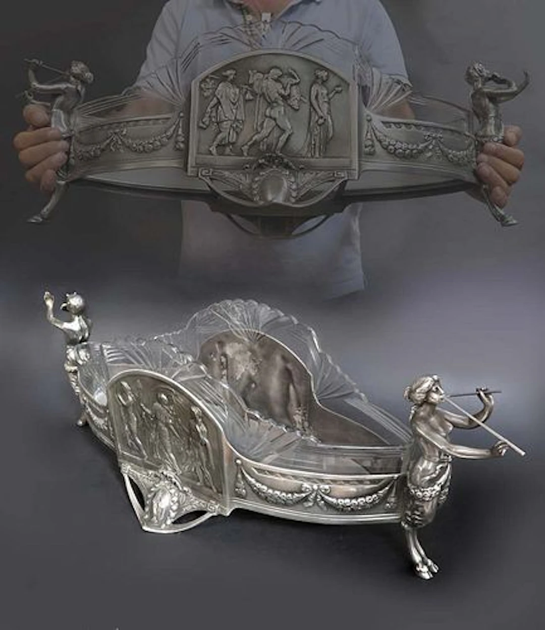 Large WMF Silver Plated Bronze Crystal Centerpiece