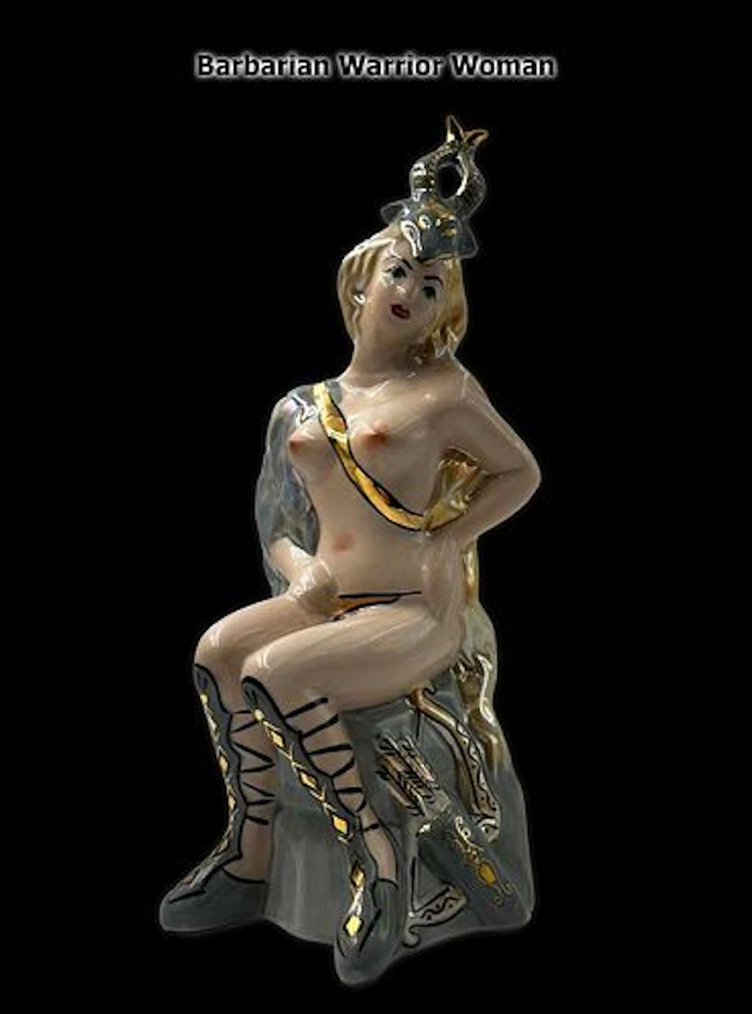 Seated Barbarian Warrior Woman, A Large 20th C. USSR Porcelain Figurine
