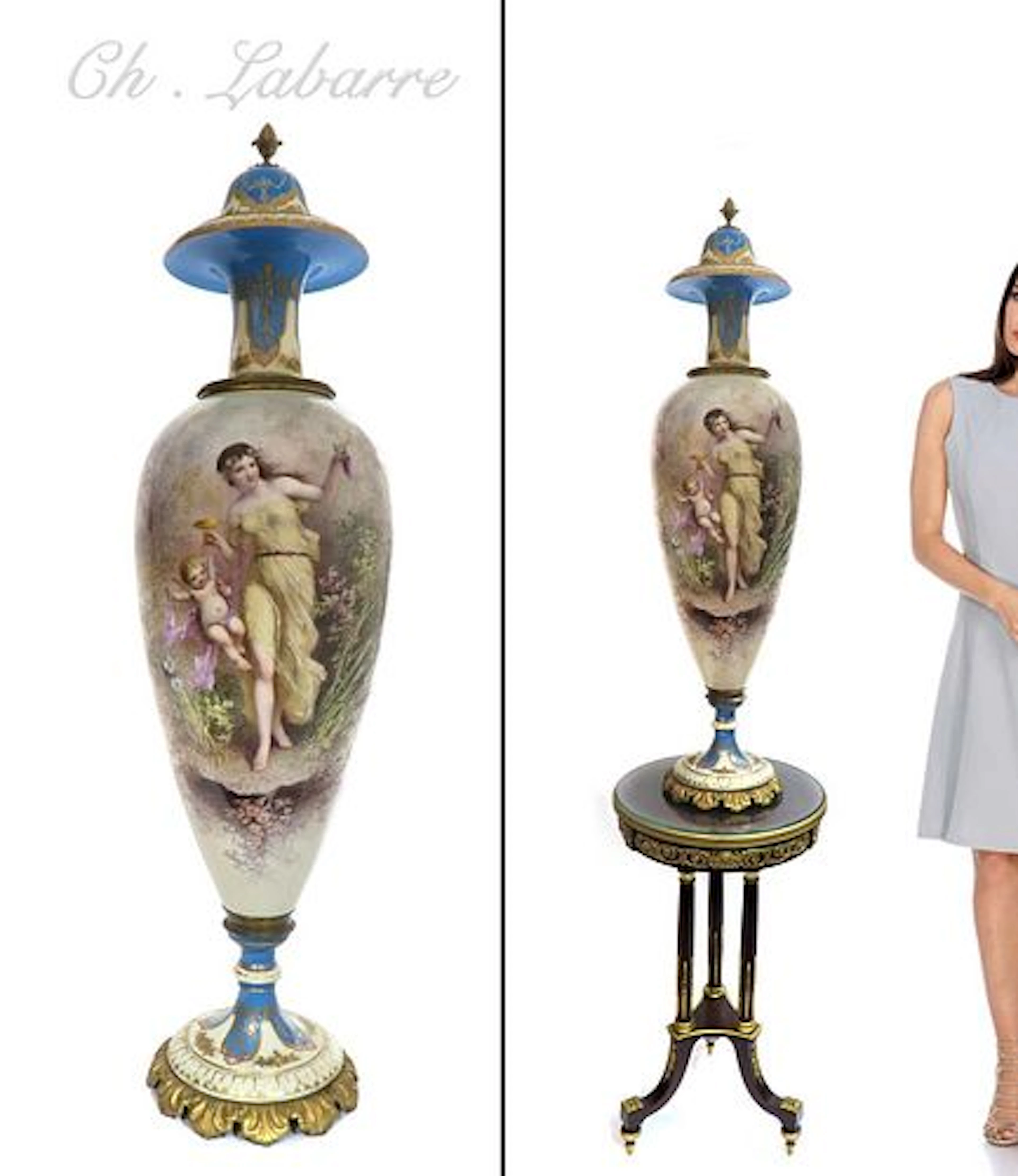 38" Large French Sevres Porcelain Vase by "LABARRE"