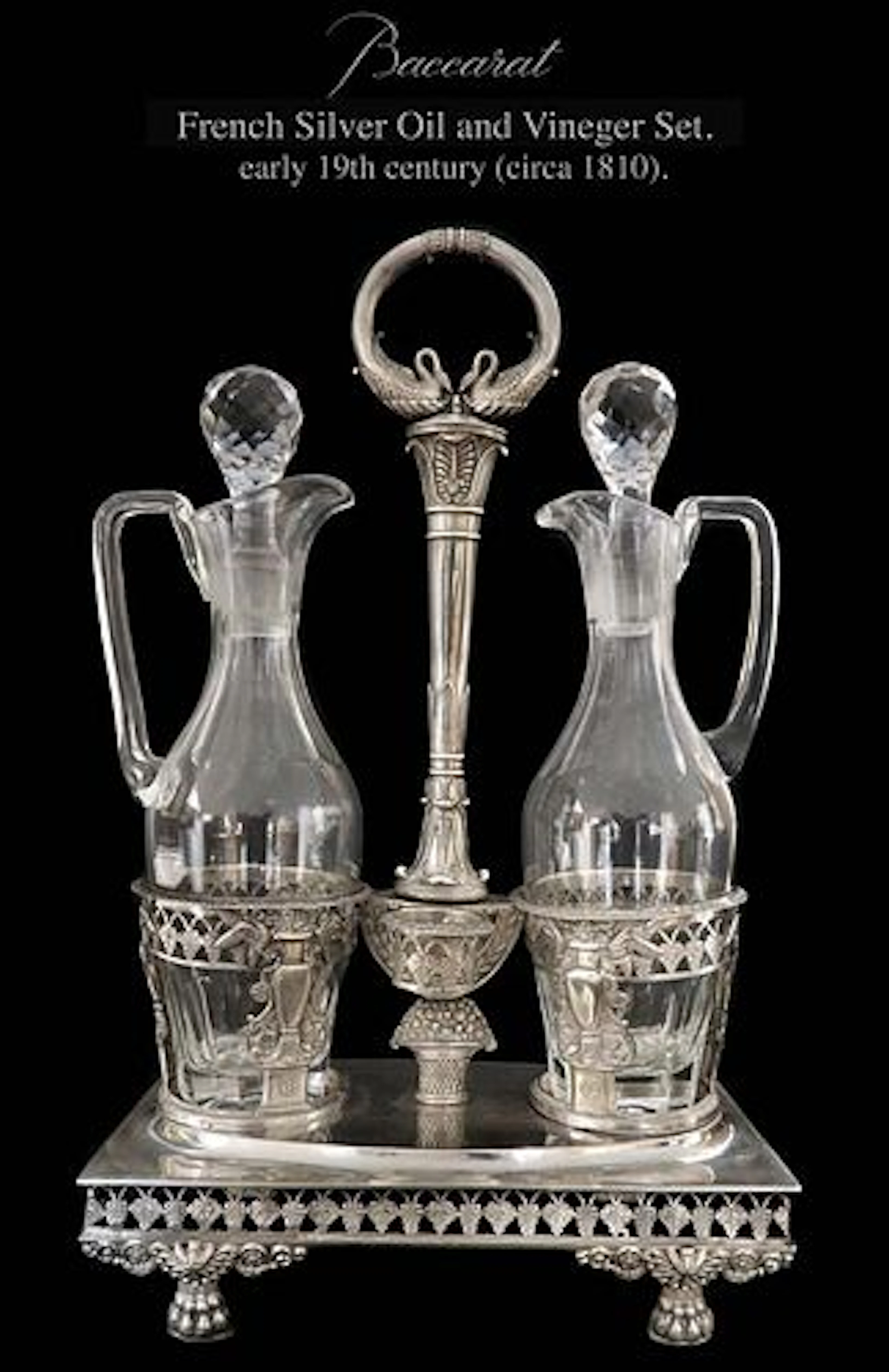 19th C. French Silver Vinegar & Oil Cruet Set
