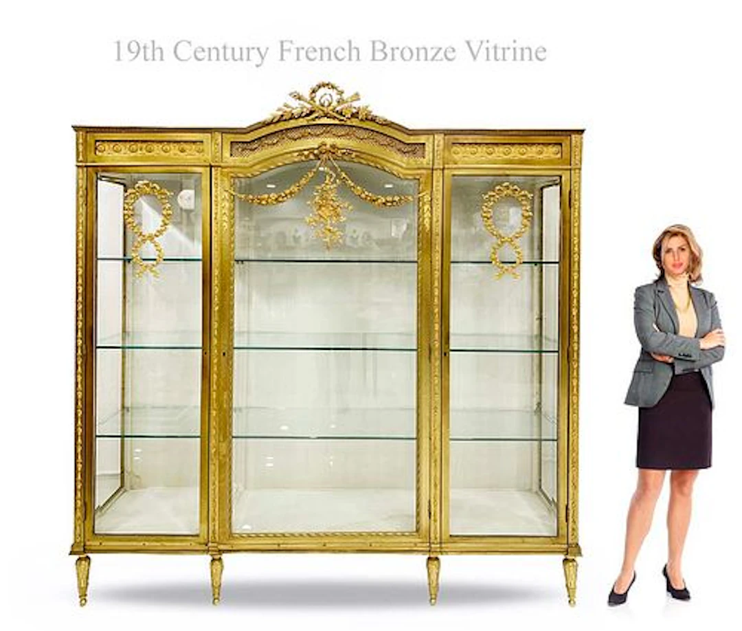19th C. Large French Bronze Vitrine Cabinet