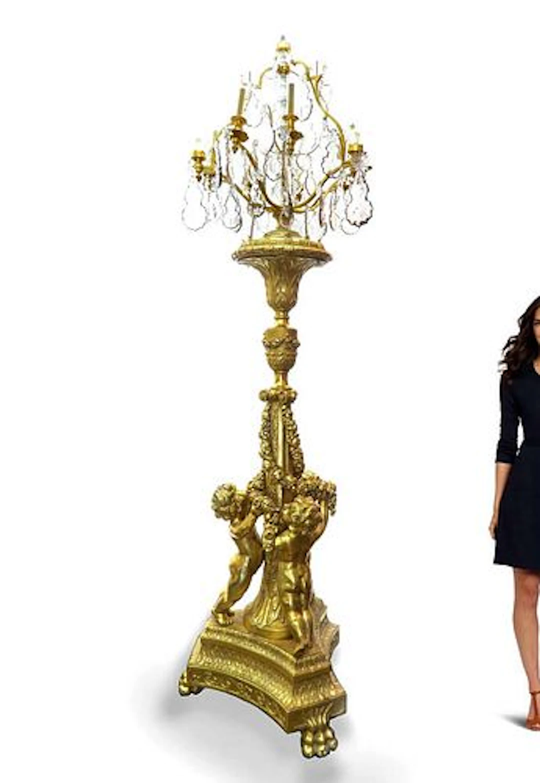 A LOUIS XVI STYLE GILTWOOD AND CUT GLASS TORCHIERE LAMP