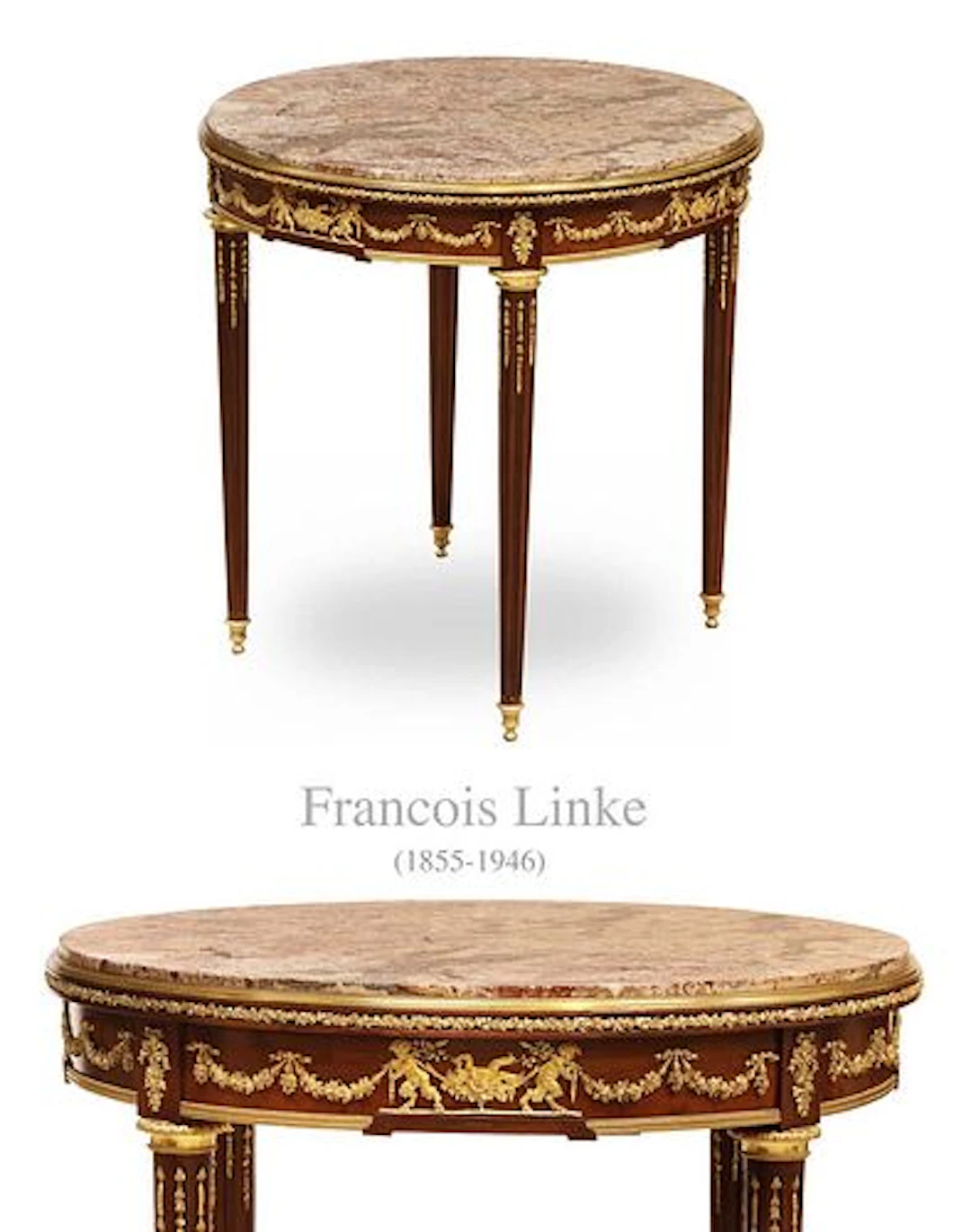 19th C. French F. Linke Louis XVI Style Mahogany Wood Gilt Bronze
