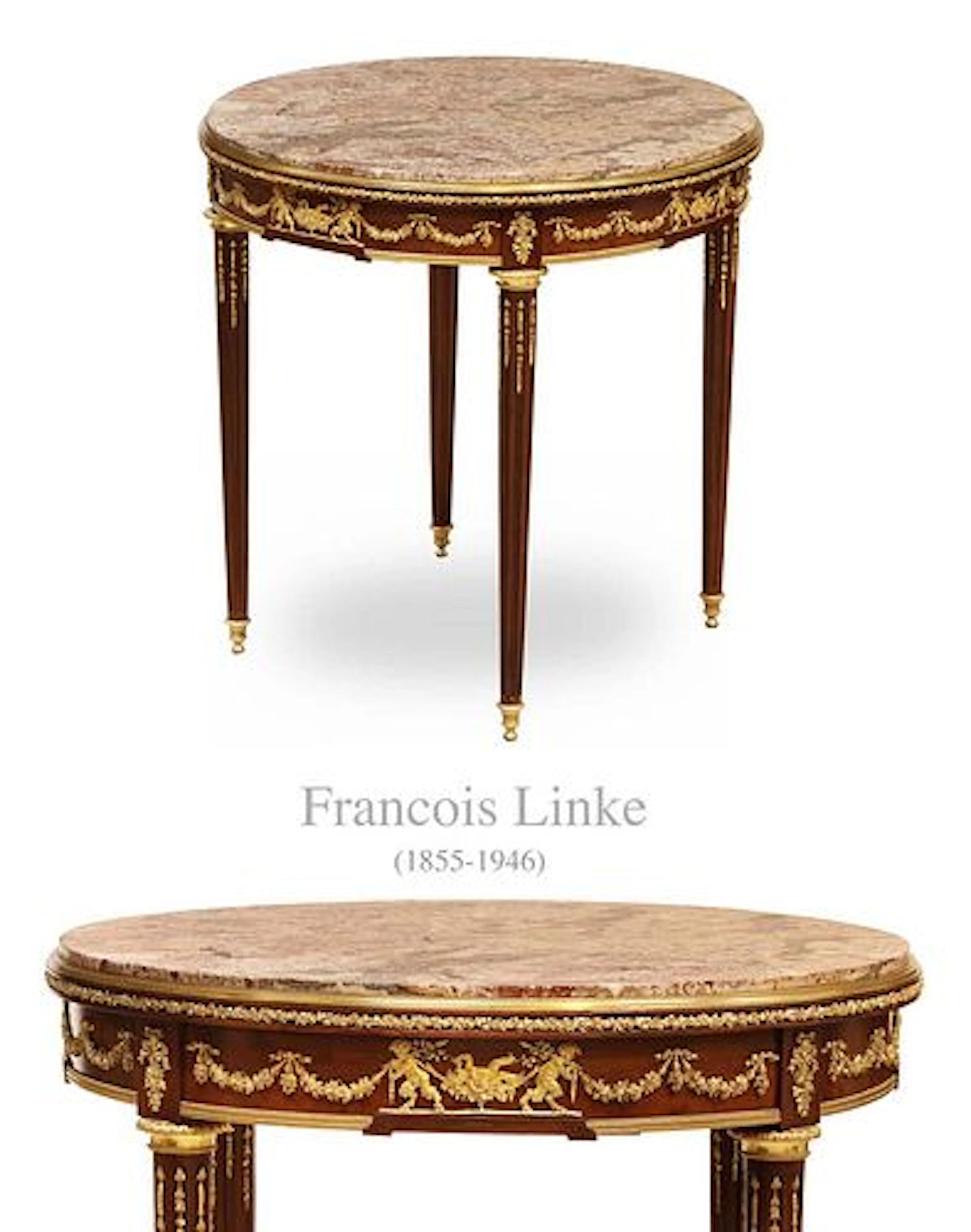 19th C. French F. Linke Louis XVI Style Mahogany Wood Gilt Bronze