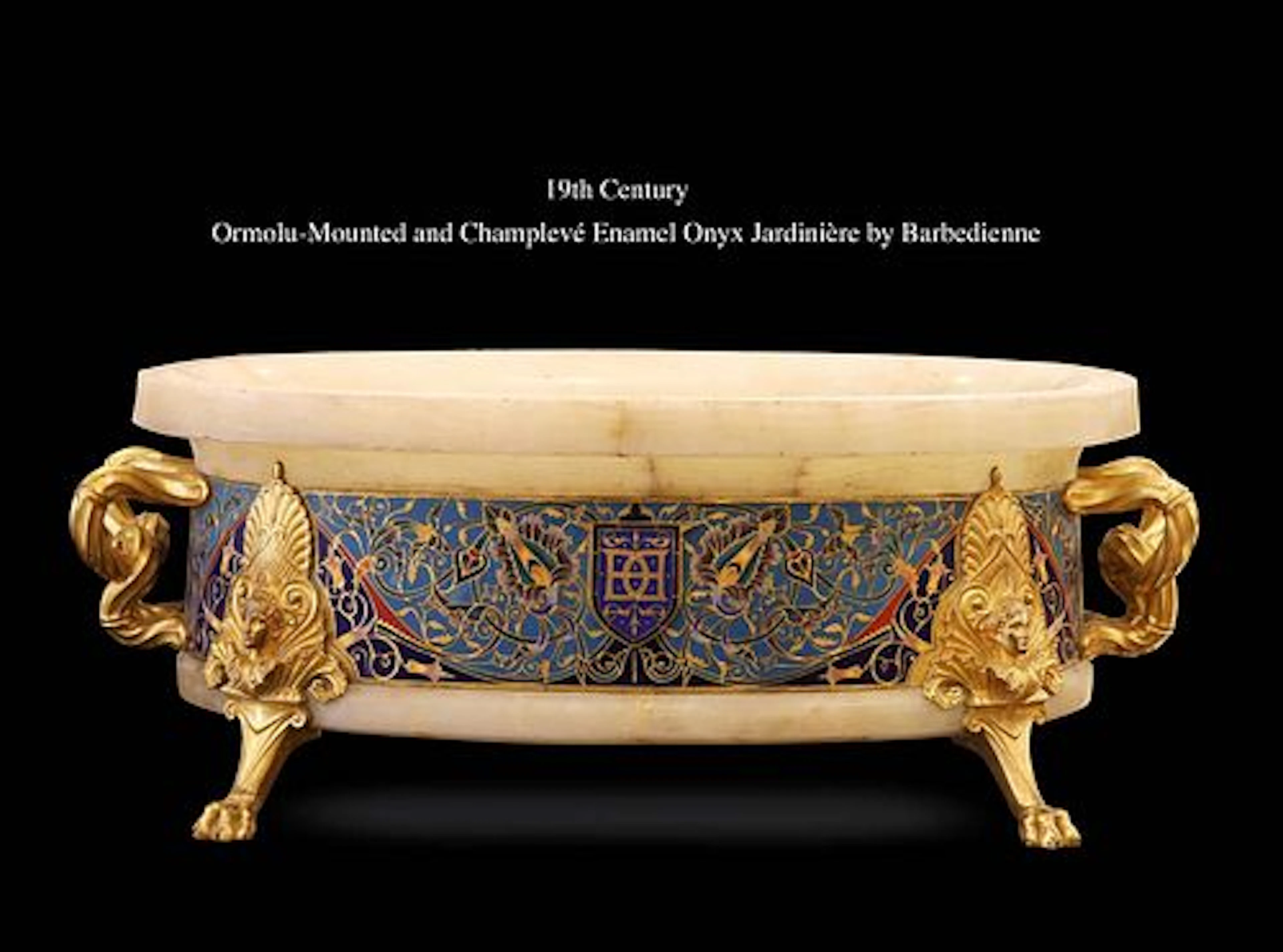 19th C. French Barbedienne Champleve Enamel Ormolu-Mounted Onyx J