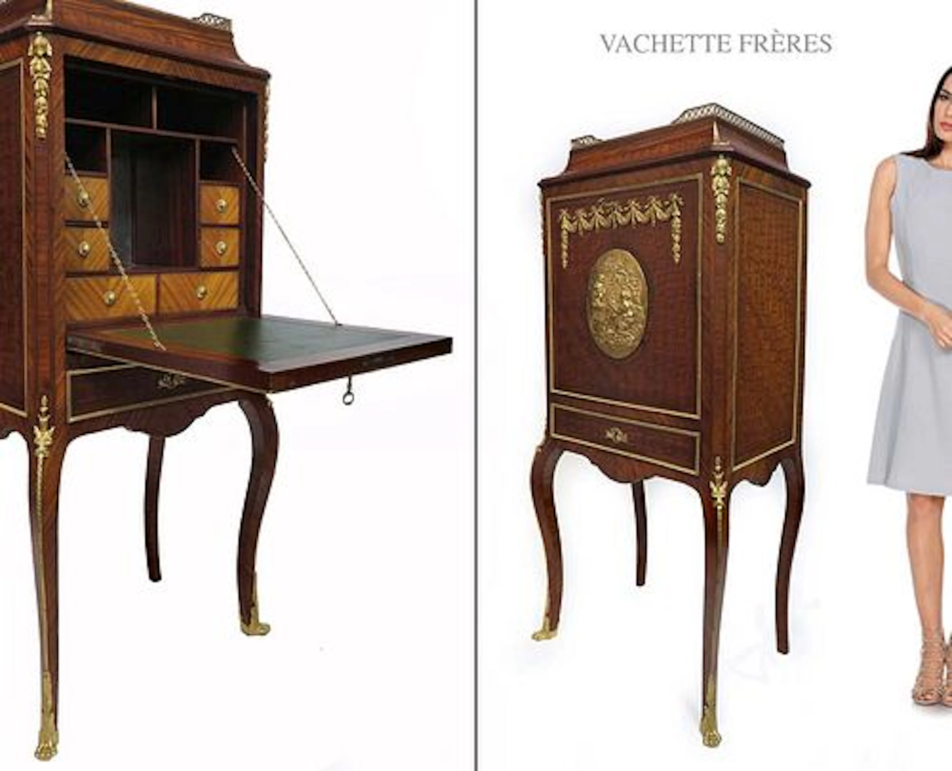 19th C French VACHETTE FRERES Bronze Secretaire Cabinet