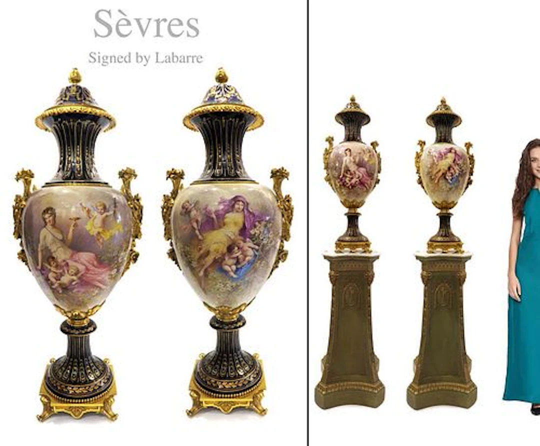A PAIR OF 19TH C. BRONZE SEVRES LIDDED VASES, SIGNED