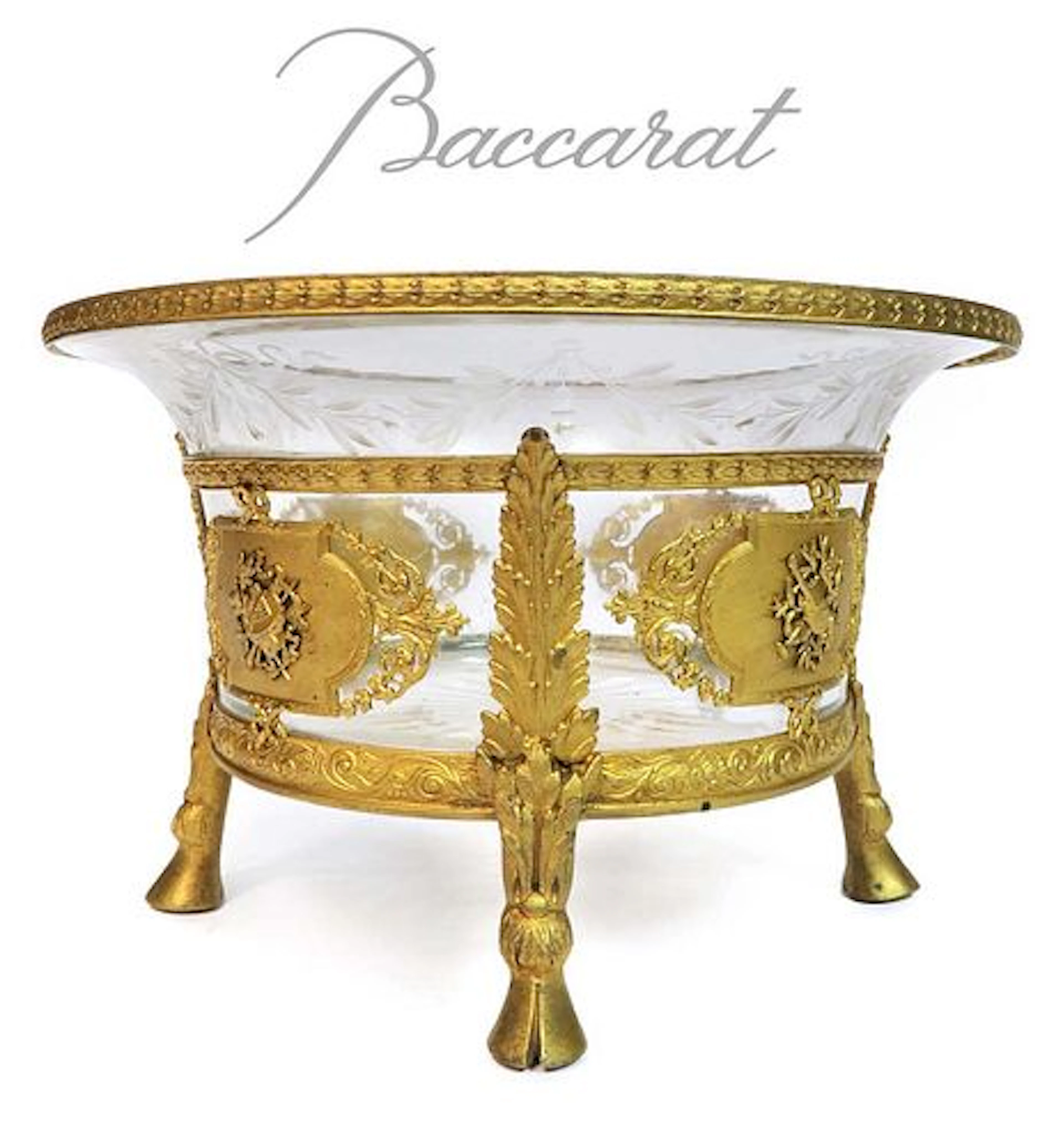 19th C. French Baccarat Crystal Dore Bronze Centerpiece