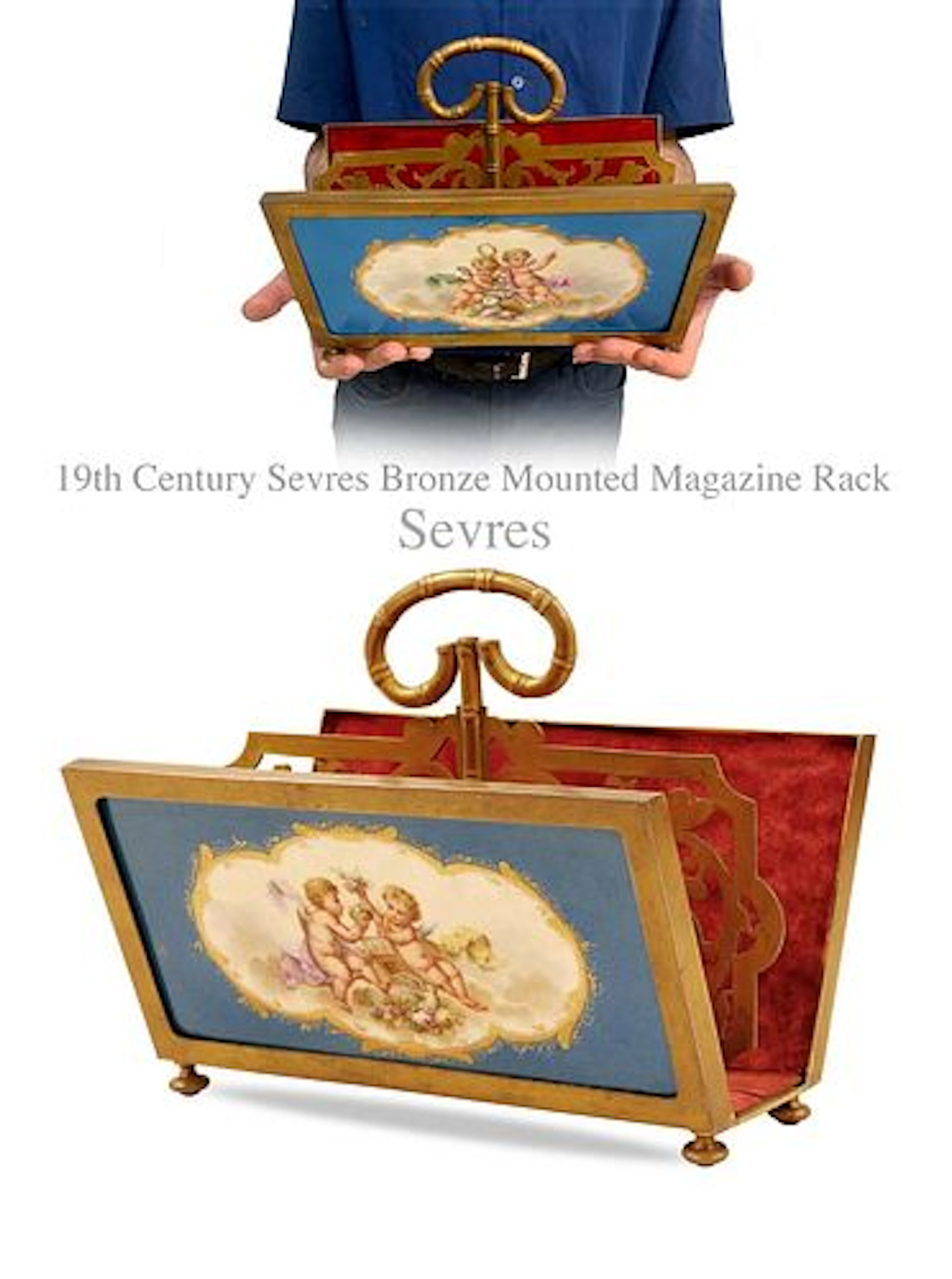 19th C. French Sevres Bronze Mounted Magazine/Envelope/Paper Rack
