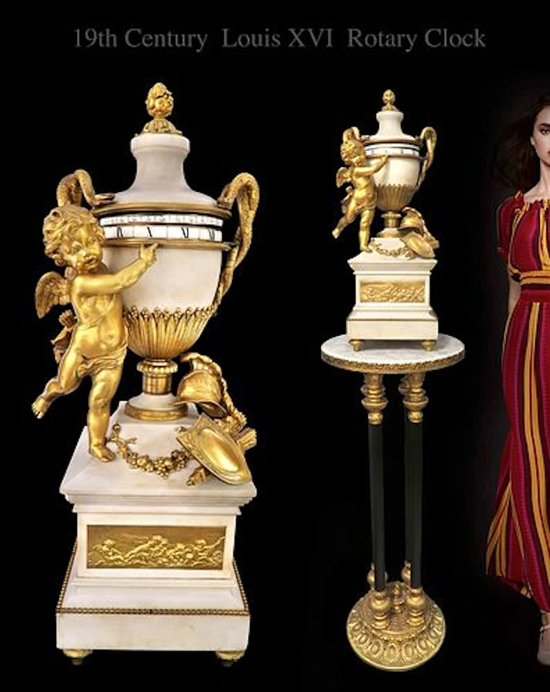 19TH C. LOUIS XVI GILT BRONZE & MARBLE ROTARY CLOCK