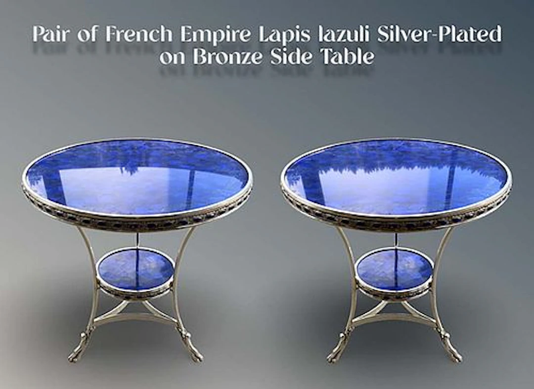 A Pair of French Empire Lapis Lazuli Silver-Plated Bronze Side Table