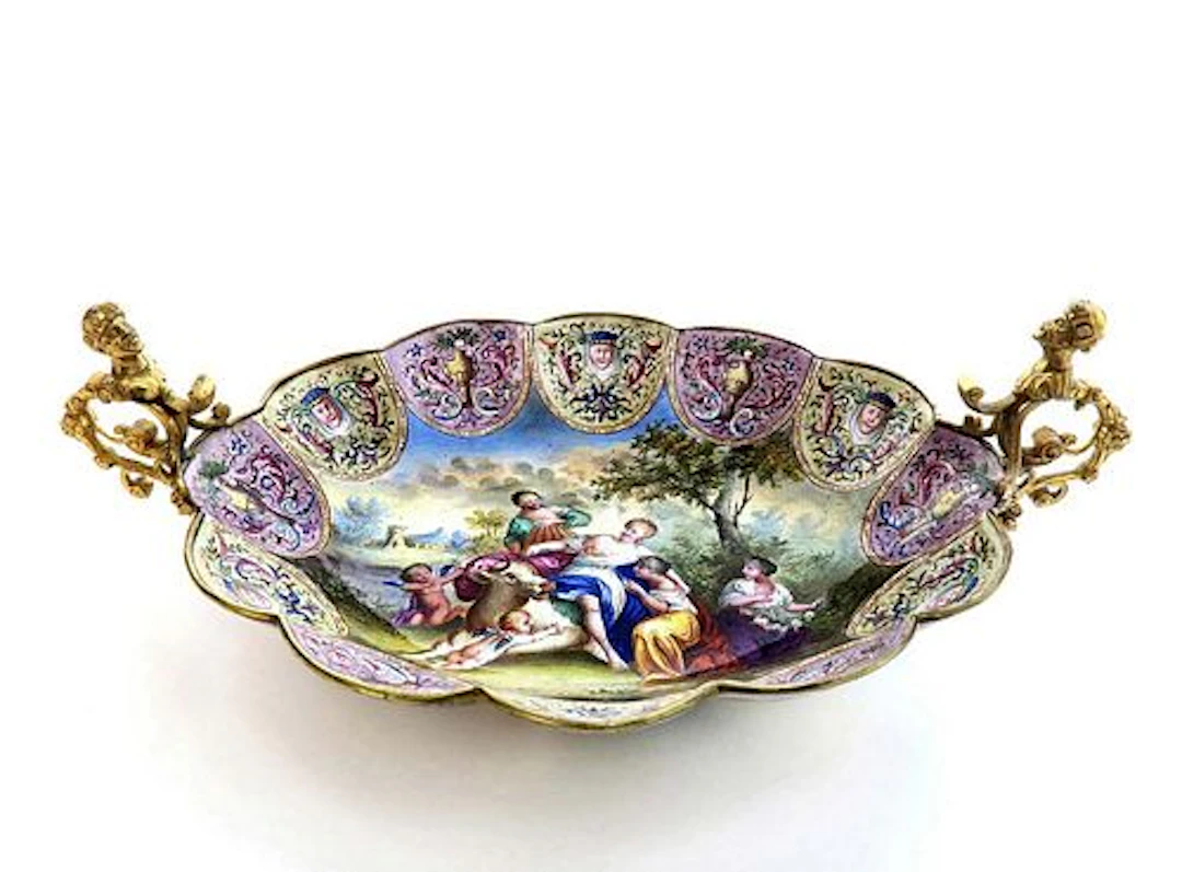 A Large Viennese Enamel Tray