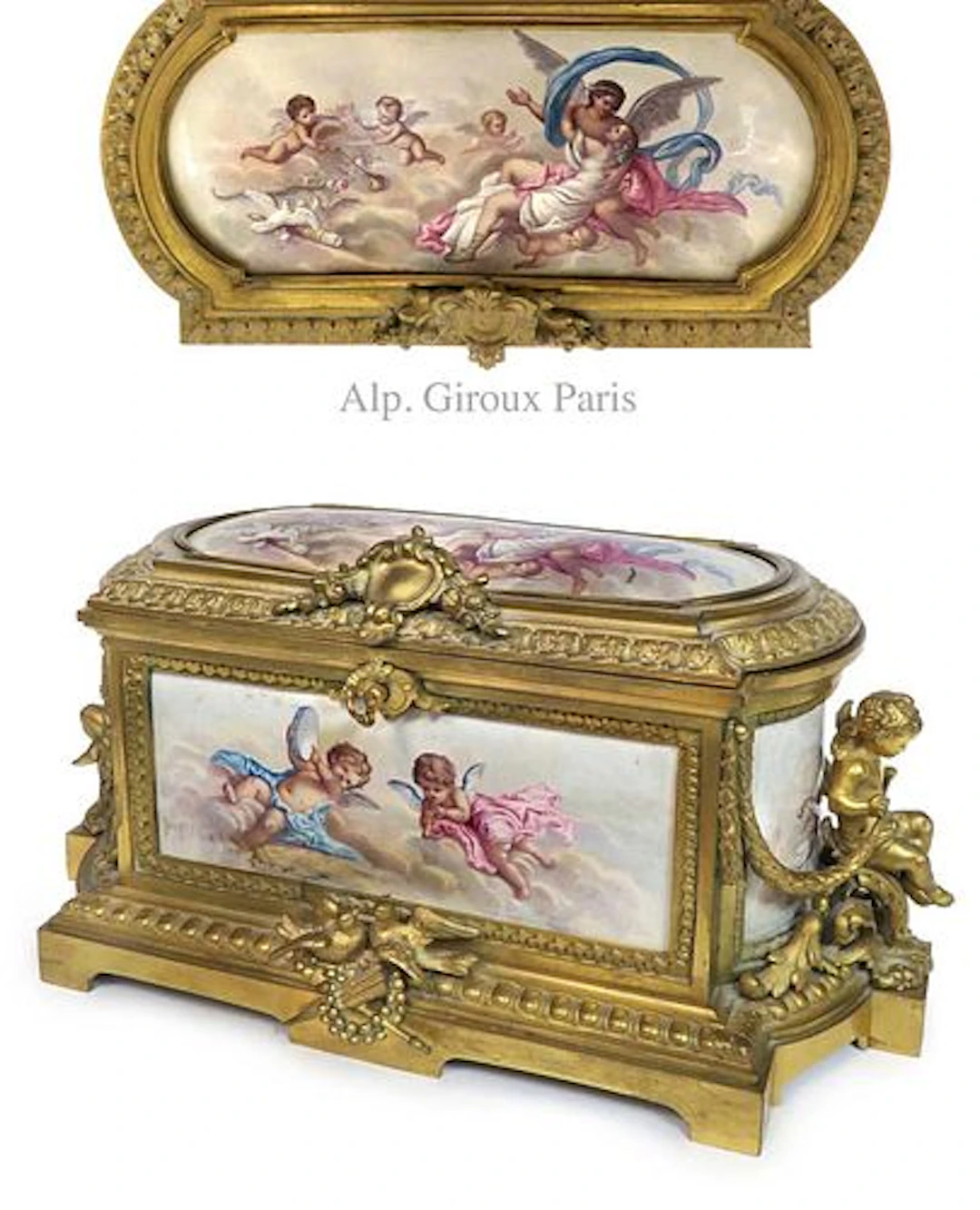 A. Giroux Enamel-Copper Figural Gilt Bronze Jewelry Box