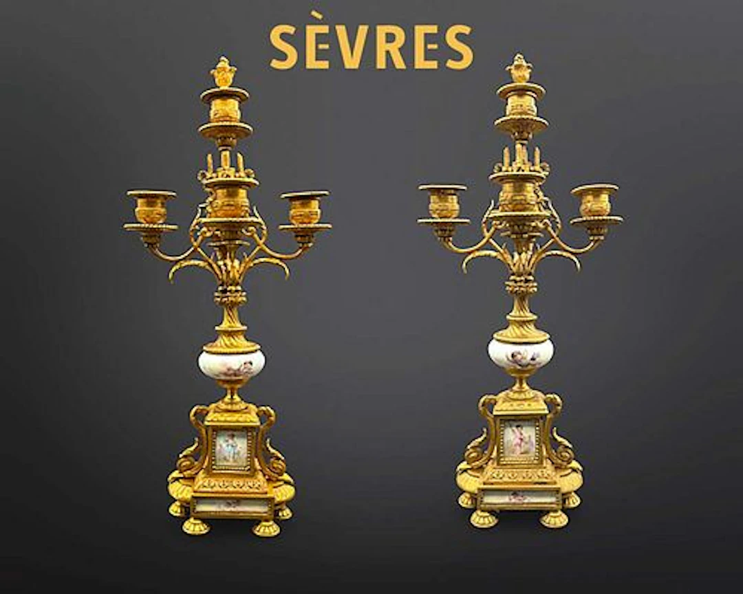 A Pair of 19th Century French Sevres Bronze Candelabras