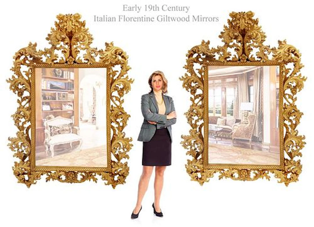 A Pair of Very Large Early 19th C. Italian Florentine Giltwood Mirrors