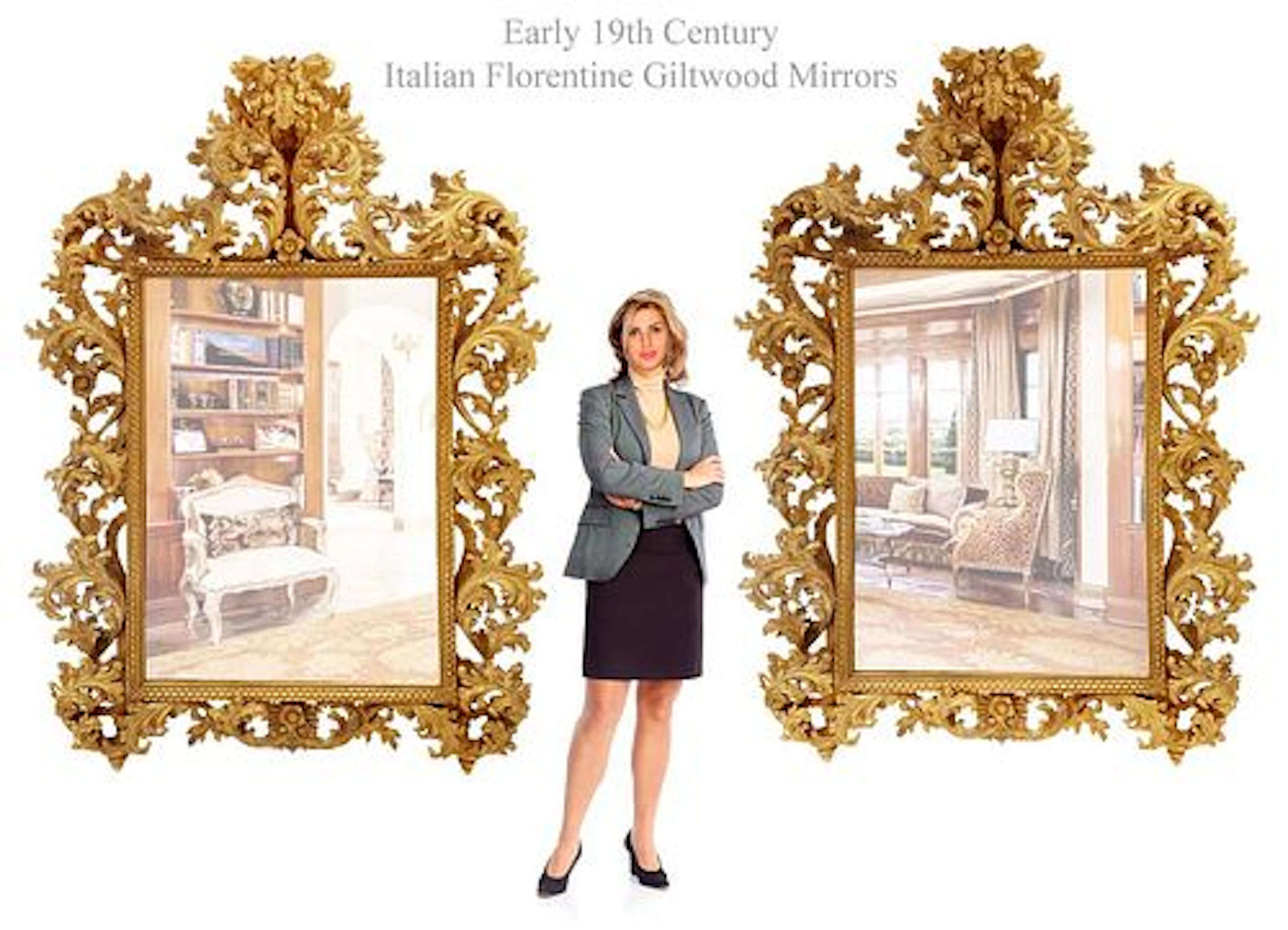 A Pair of Very Large Early 19th C. Italian Florentine Giltwood Mirrors