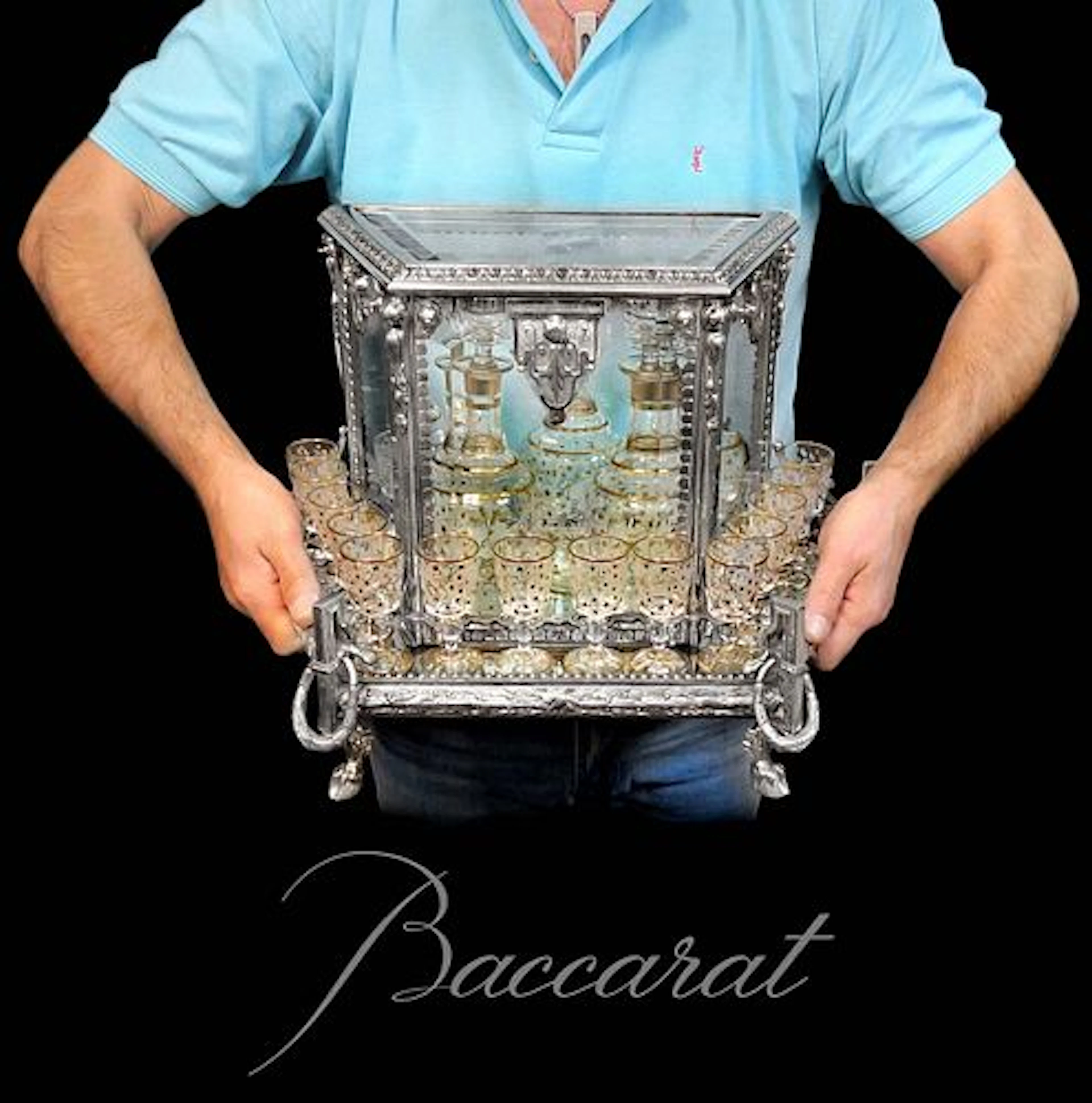 19th C. Baccarat Crystal Silver-Plated Bronze Tantalus