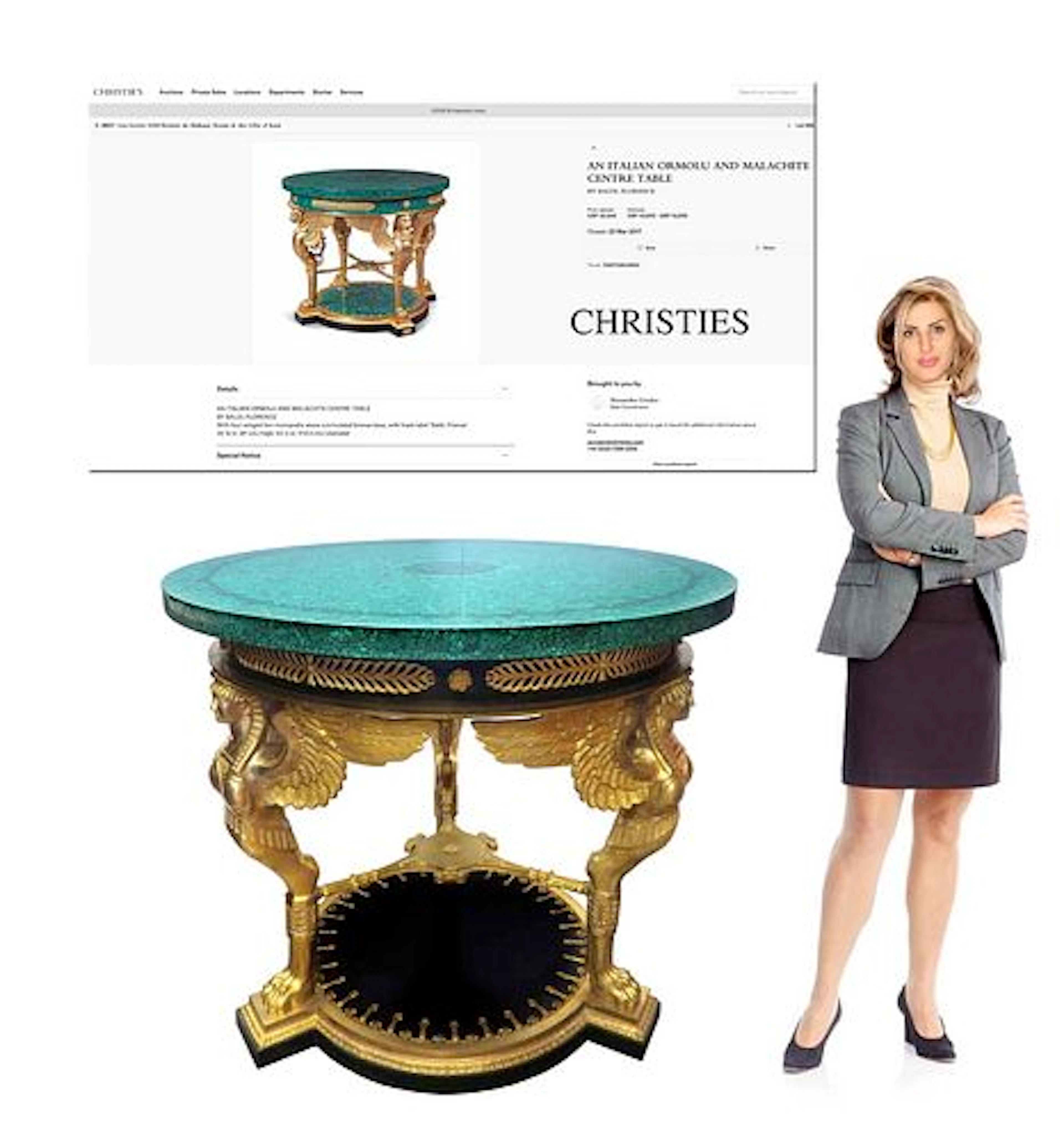 A Large Italian Figural Bronze & Malachite Center Table