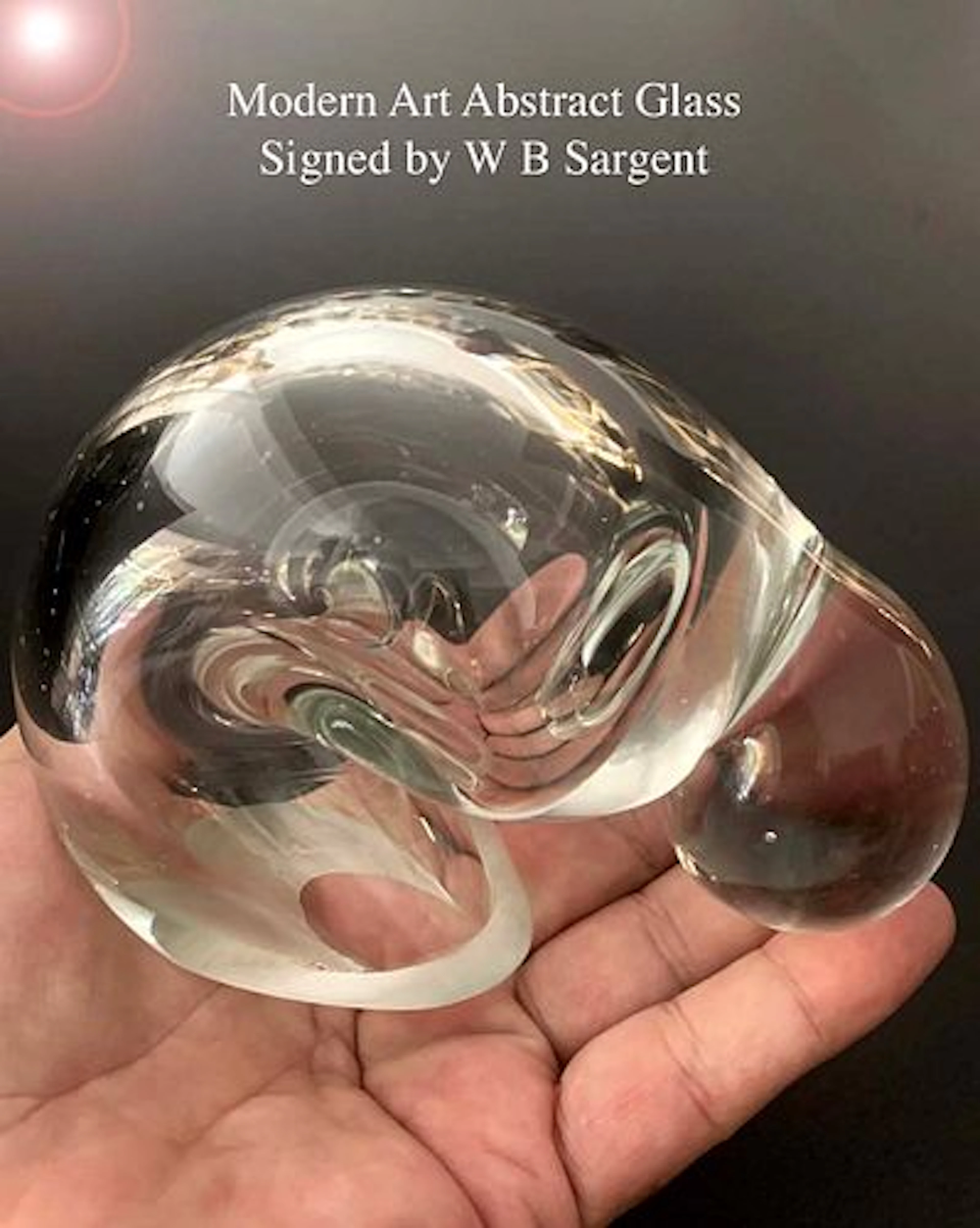 A Modern Art Abstract Crystal Glass Statue, WB Sargent Signed