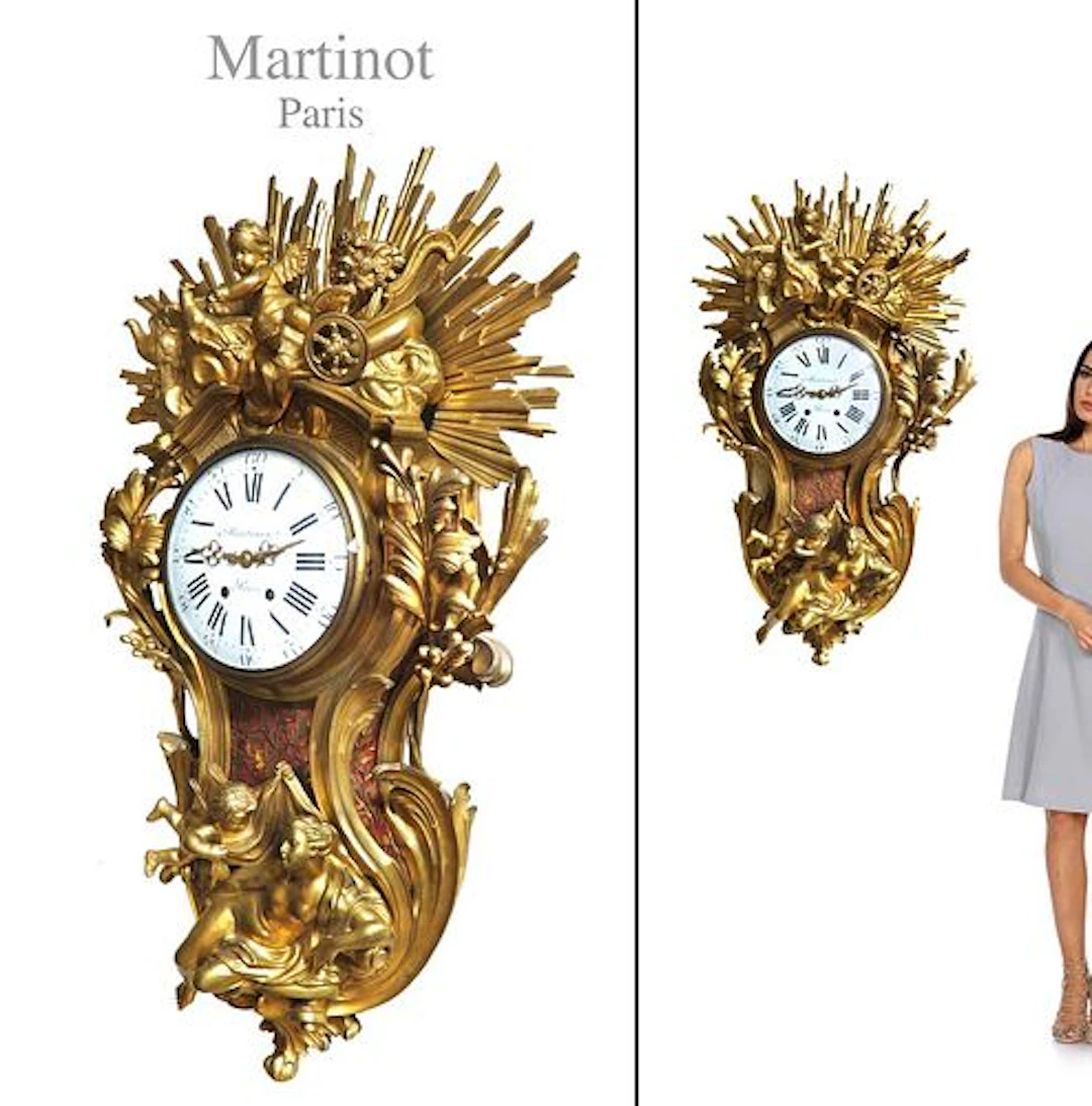 VERY LARGE GILT BRONZE CARTEL CLOCK BY MARTINOT, 19th C