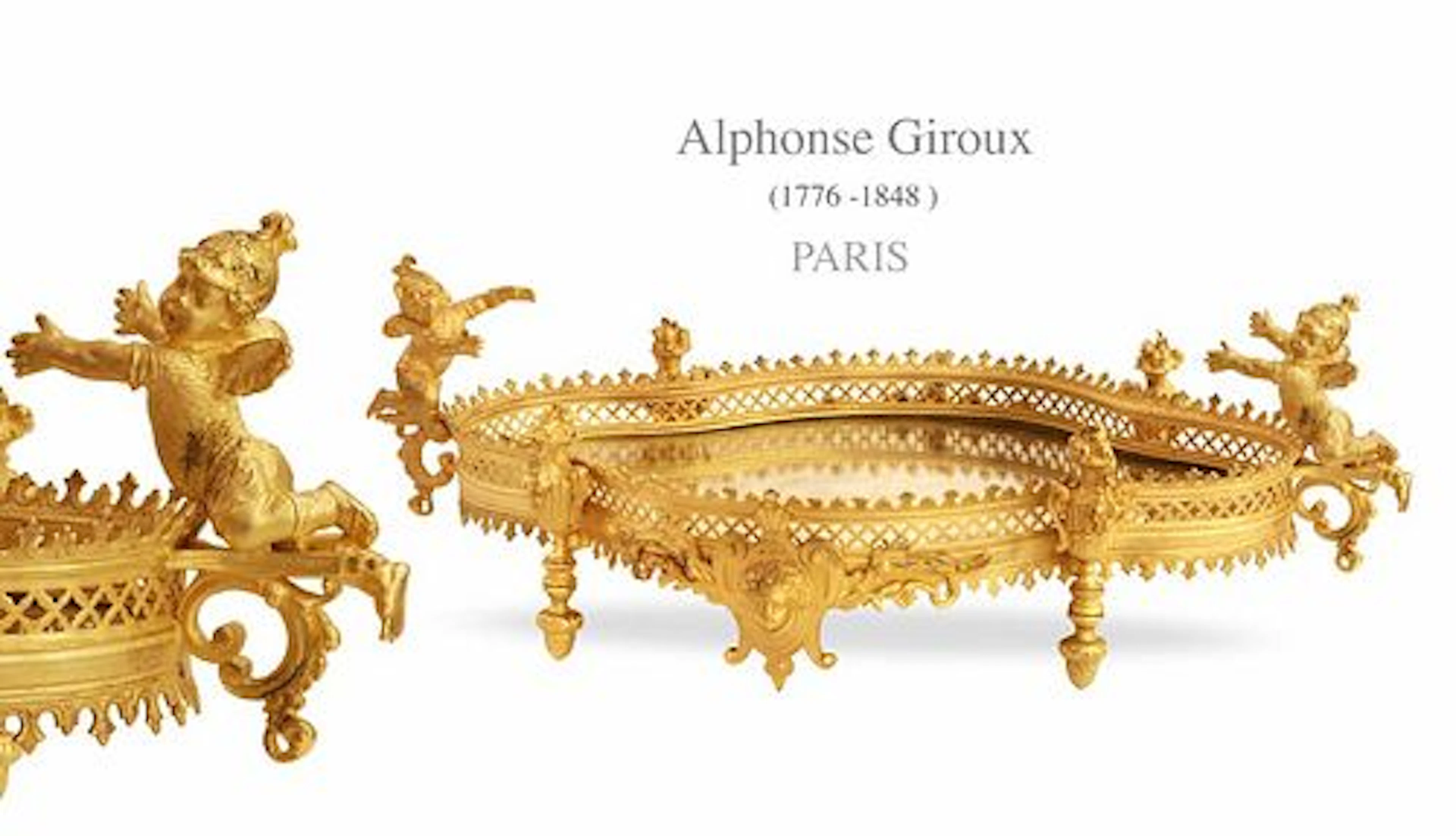 19th C. French Alfonse Giroux Figural Bronze Mirrored Plateau/Centerpiece