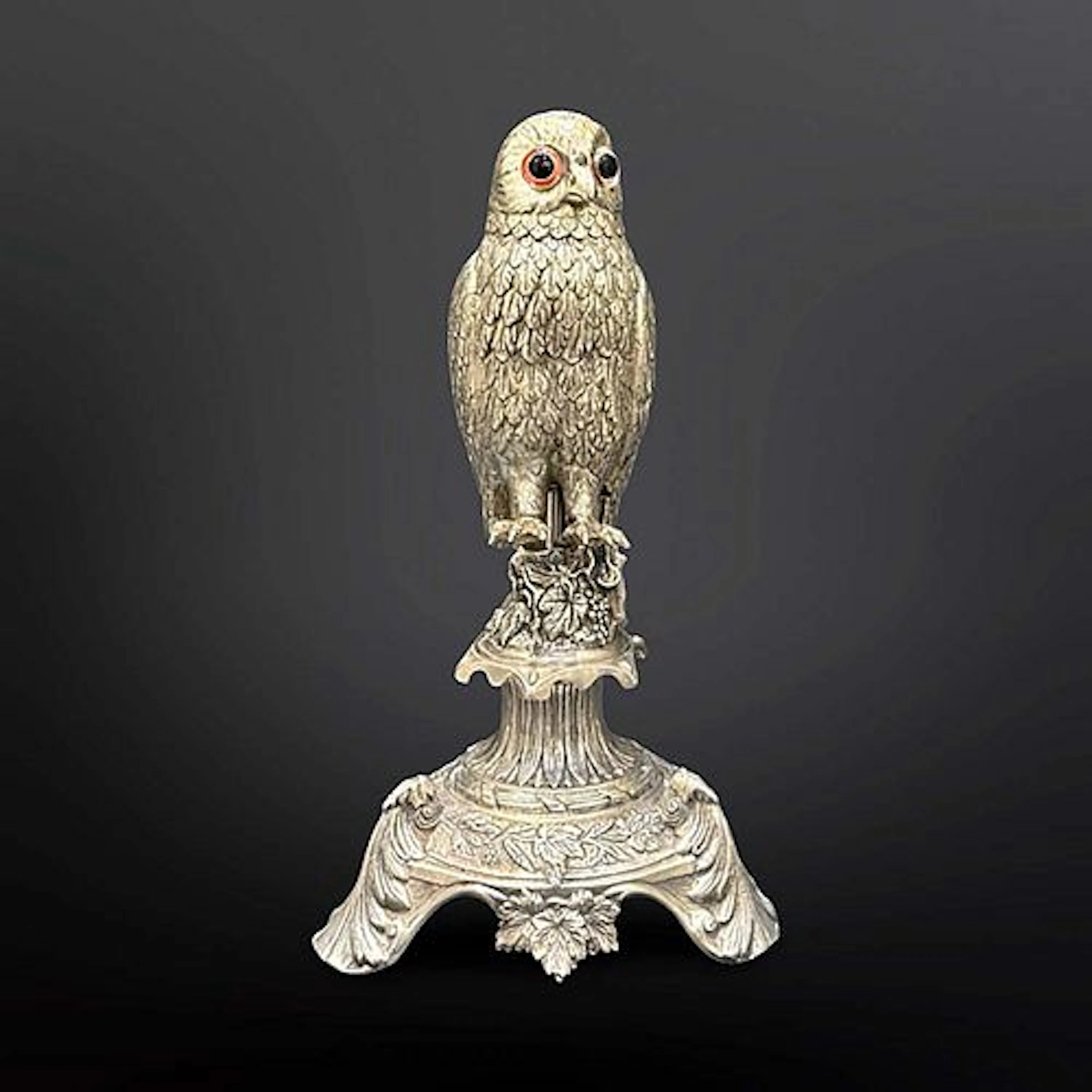 A Mid Century Continental Silver-Plated Owl Statue