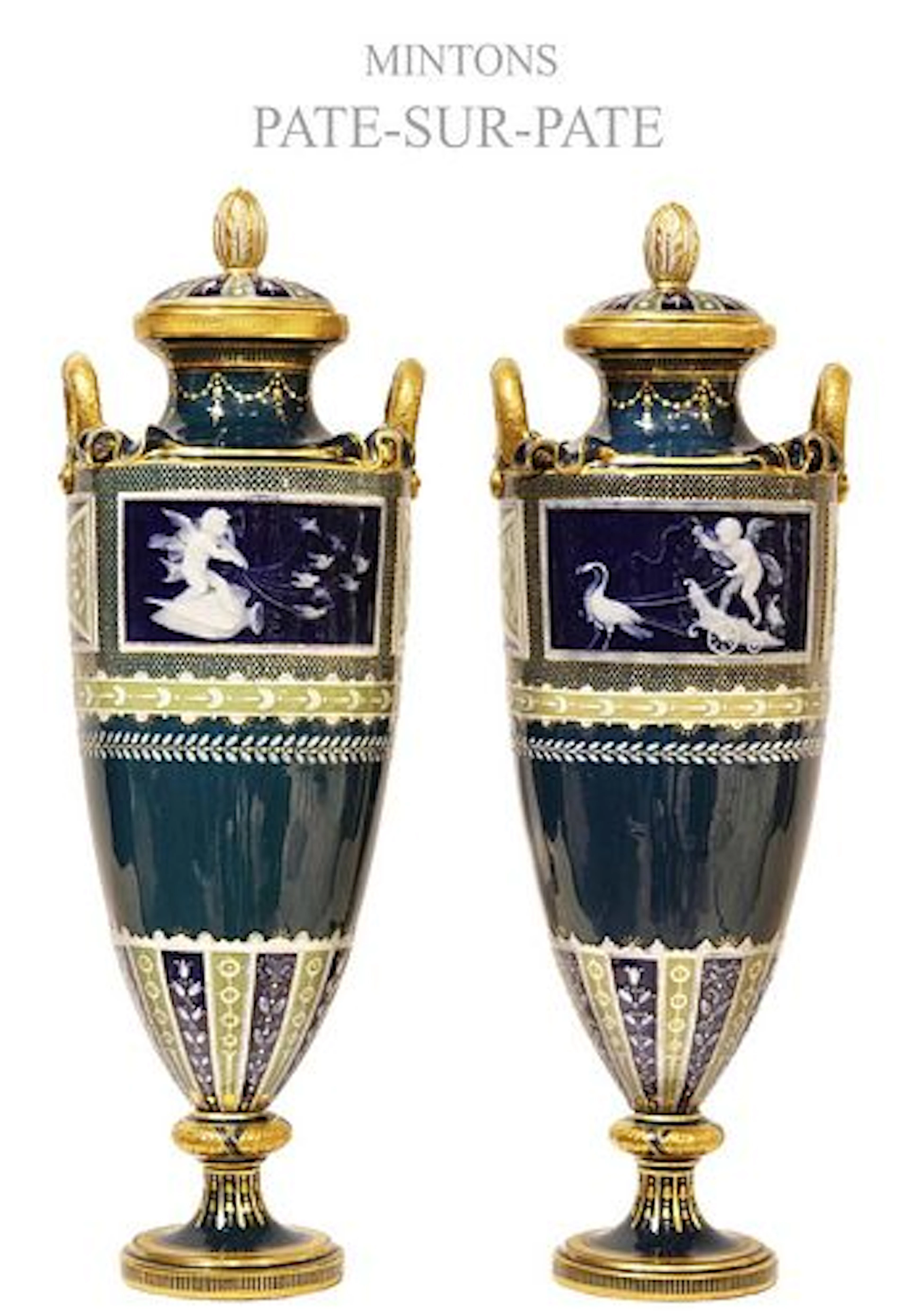 A PAIR OF 19TH C. MINTONS PATE-SUR-PATE VASES