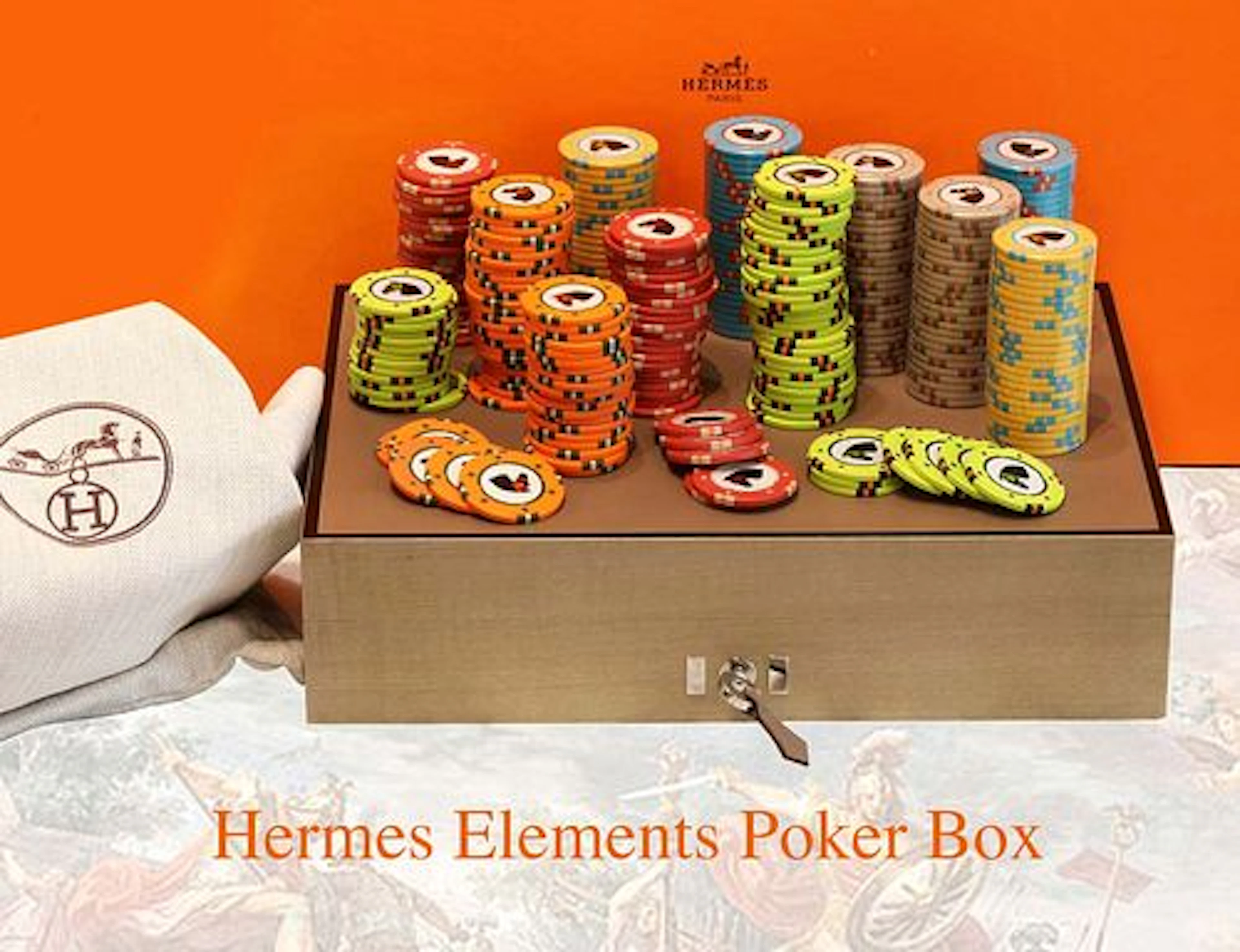 A French Hermes Elements Poker Chips W/ Sycamore Box