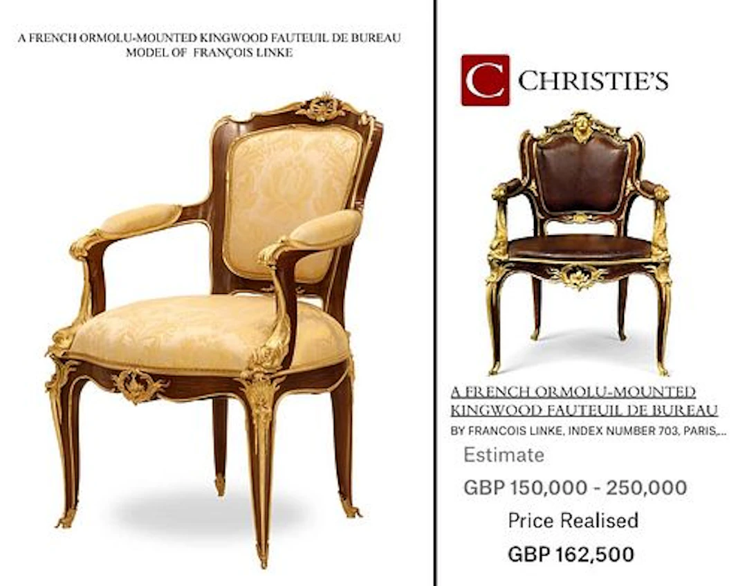 A FRENCH MODEL OF F. LINKE BRONZE KINGWOOD FAUTEUIL DE BUREAU CHAIR
