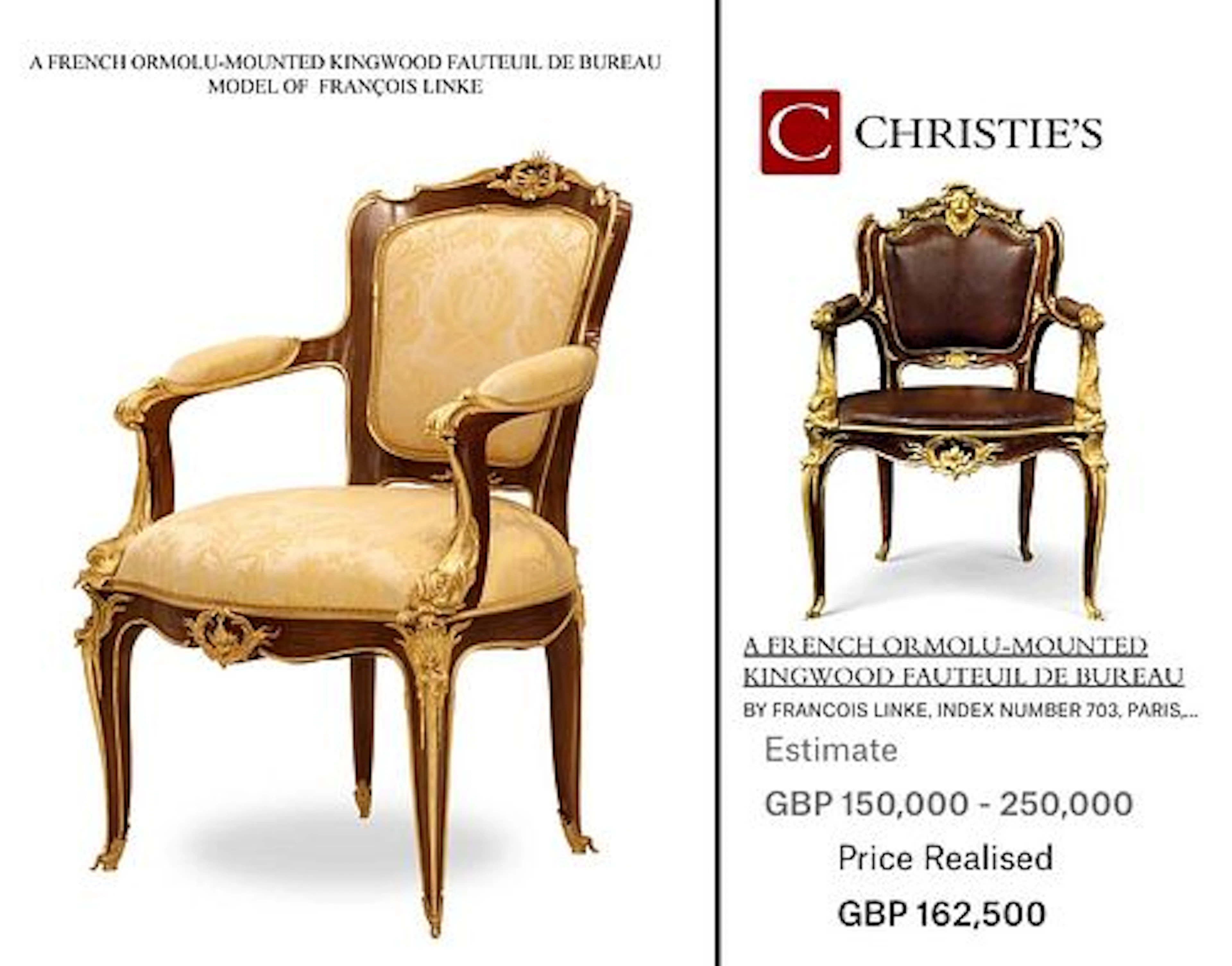 A FRENCH MODEL OF F. LINKE BRONZE KINGWOOD FAUTEUIL DE BUREAU CHAIR