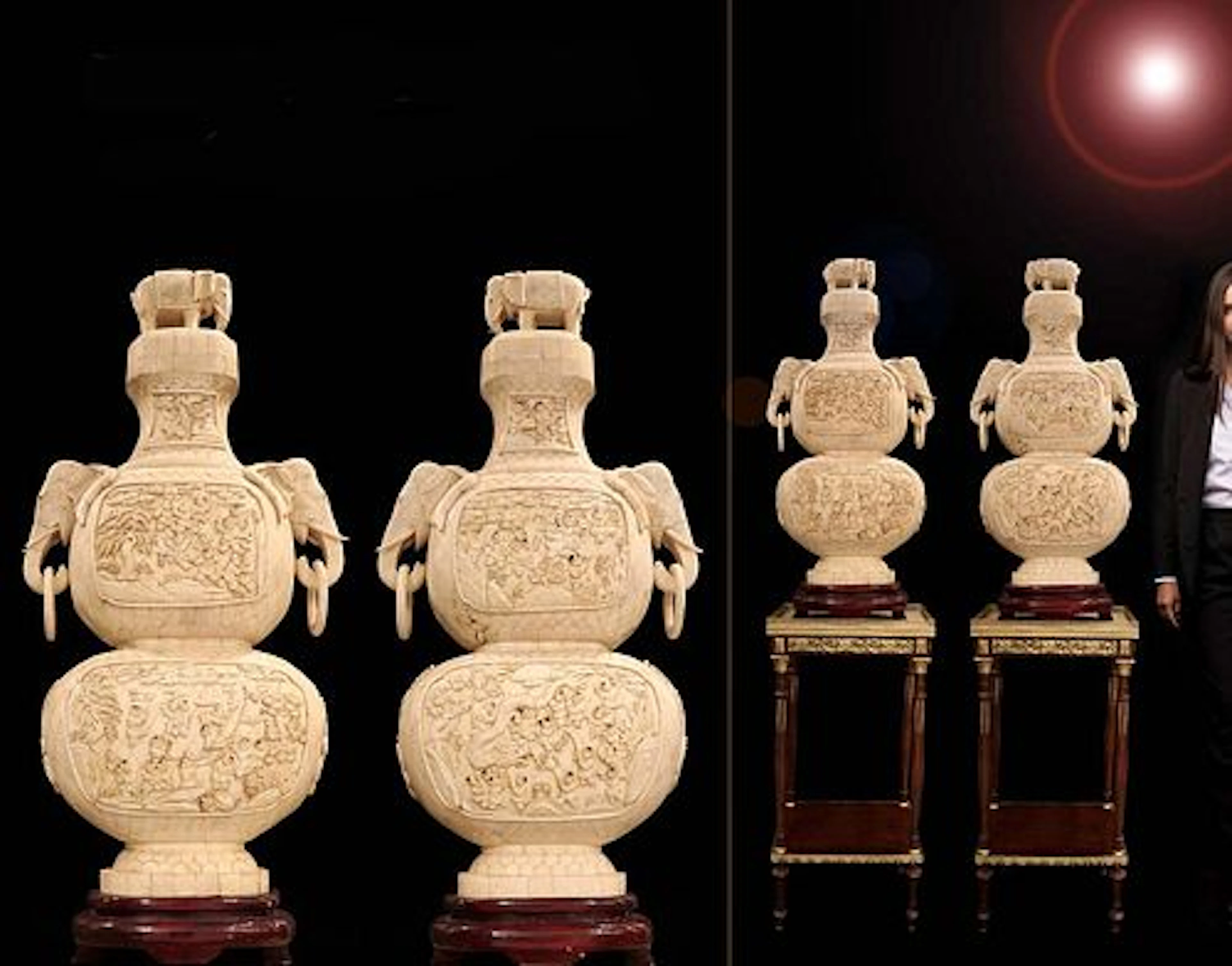 A Pair of Monumental Chinese Bone Vases/Urns