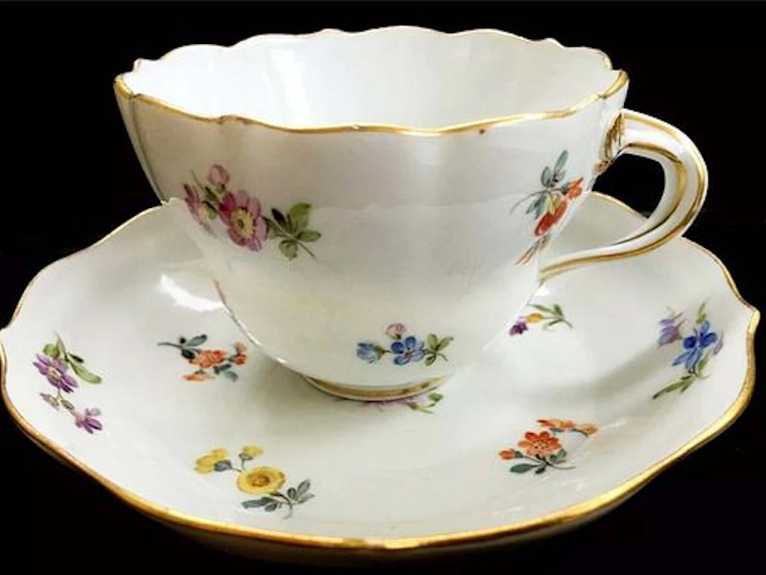 German Meissen Hand Painted Porcelain Cup & Saucer
