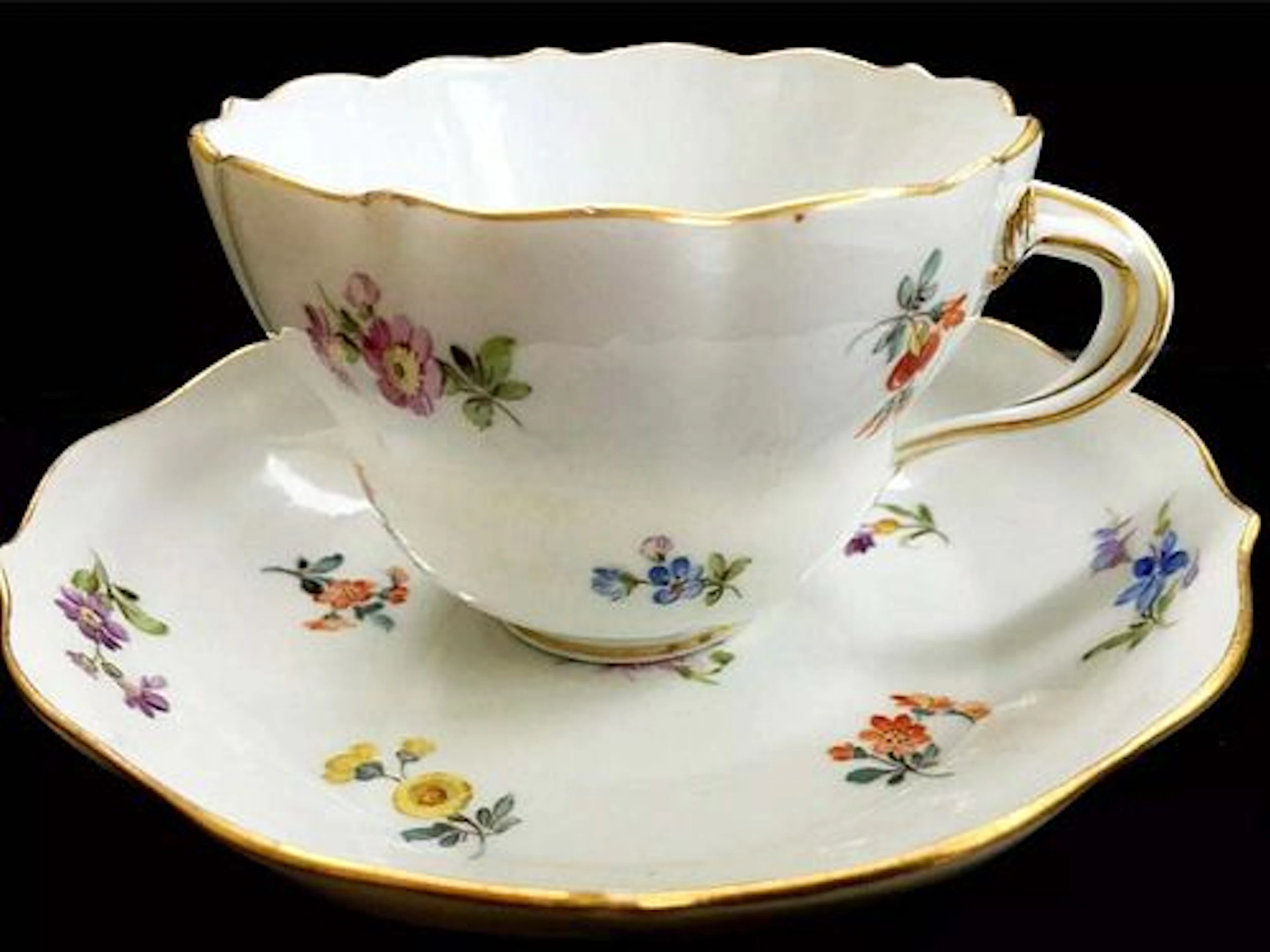 German Meissen Hand Painted Porcelain Cup & Saucer