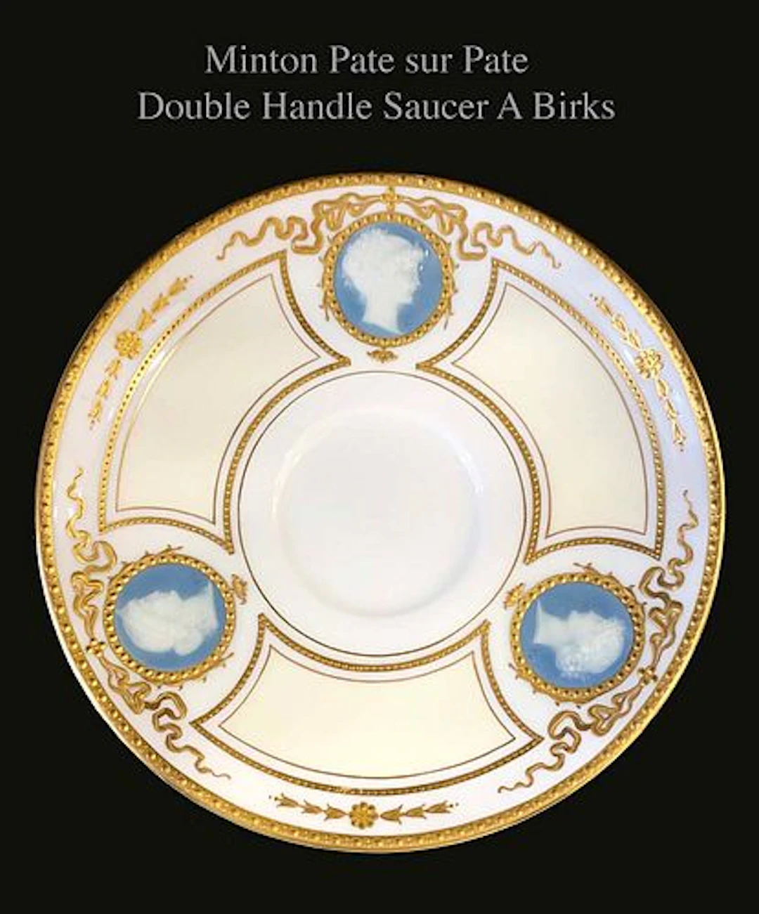 An English Minton Brik Pate-sur-Pate Porcelain Double Handle Saucer, Hallmarked